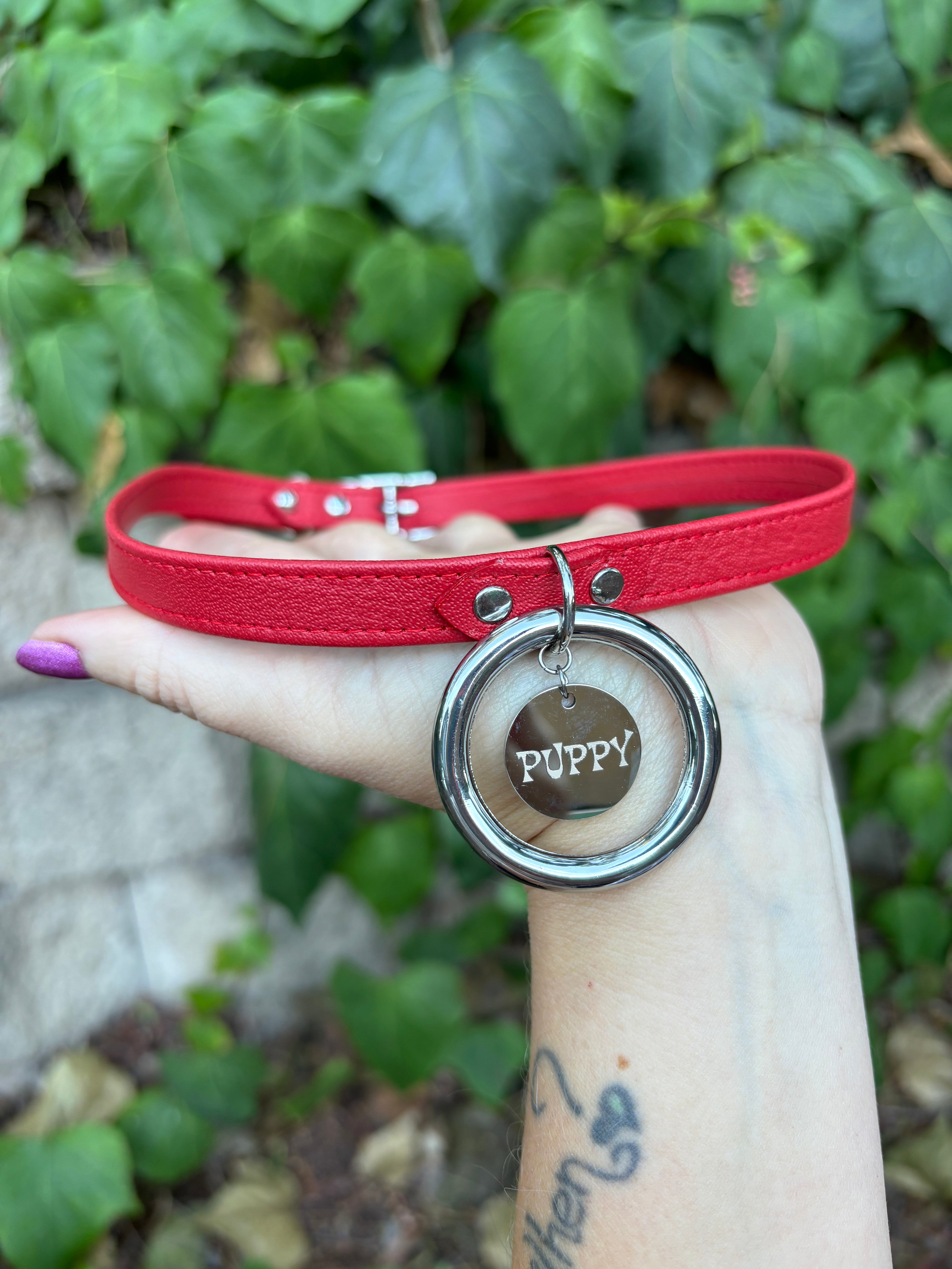Sample Sale - Ring of O Collar - Red and Silver "Puppy" - 18”-20” Collar Restrained Grace