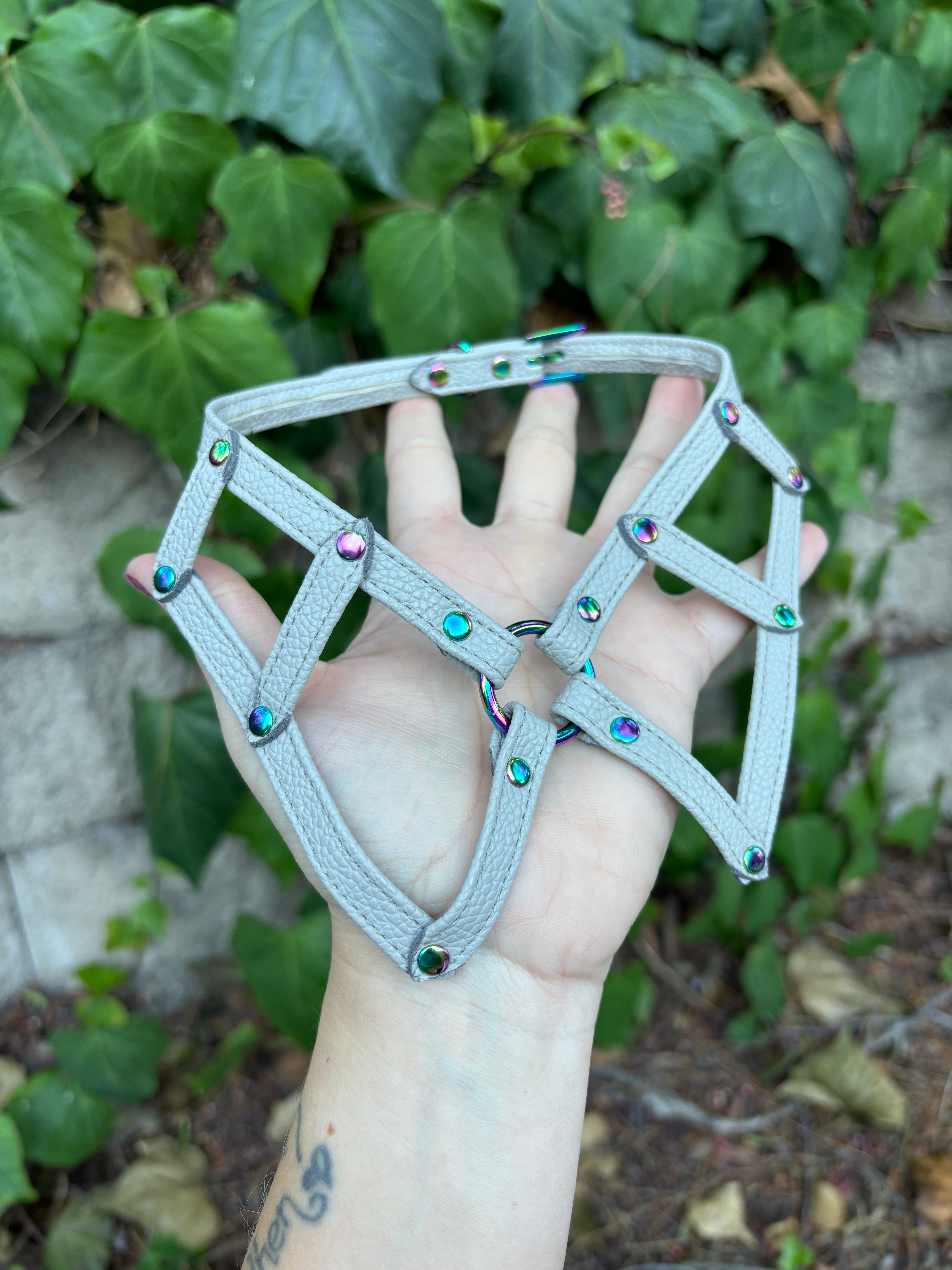 Sample Sale - Dove Gray and Iridescent Rainbow Peter Pan Collar - 15”-17” Collar Restrained Grace