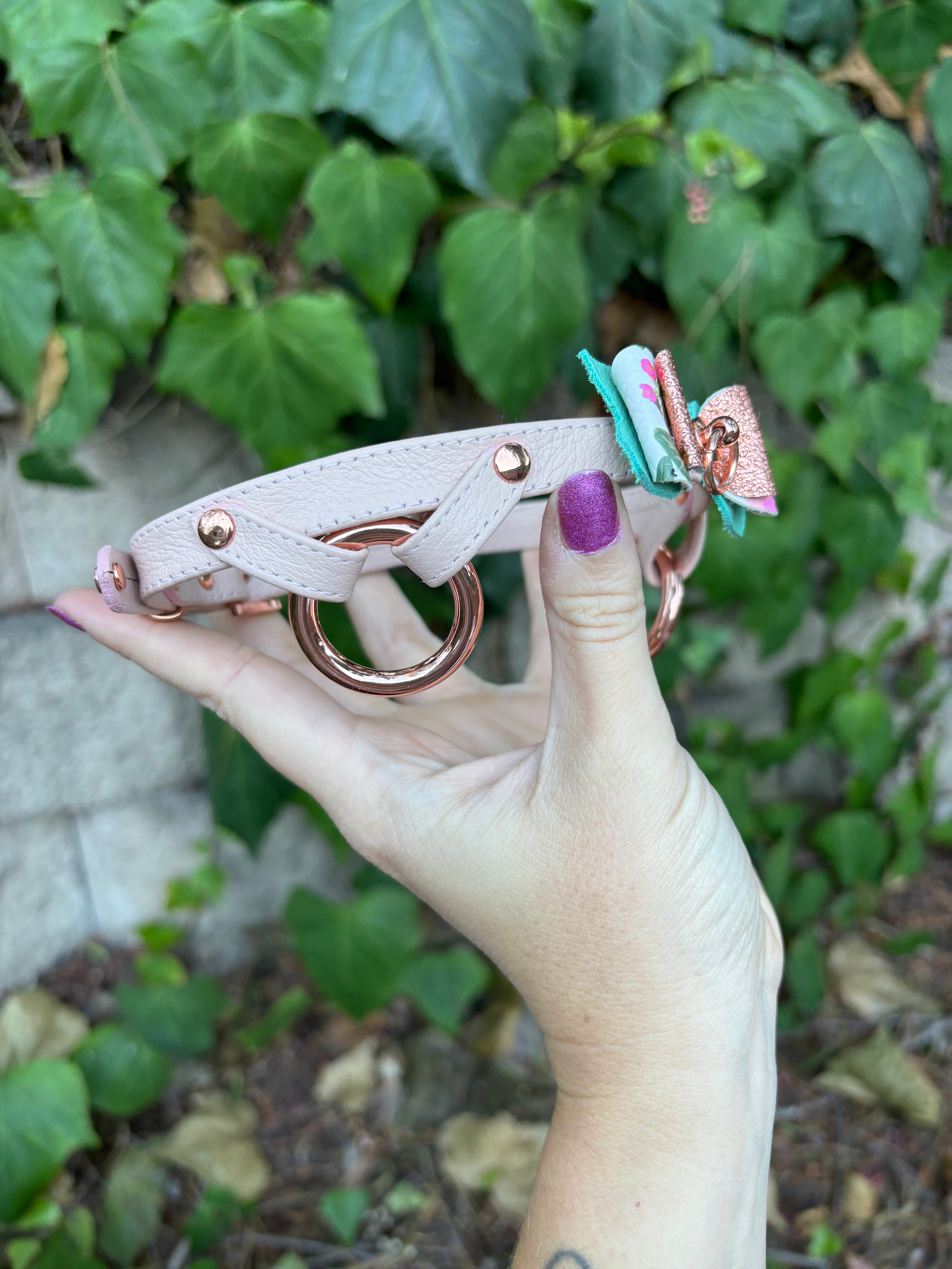 Sample Sale - Blush Pink and Rose Gold Dual Ring Bow Collar - 13”-15” Collar Restrained Grace