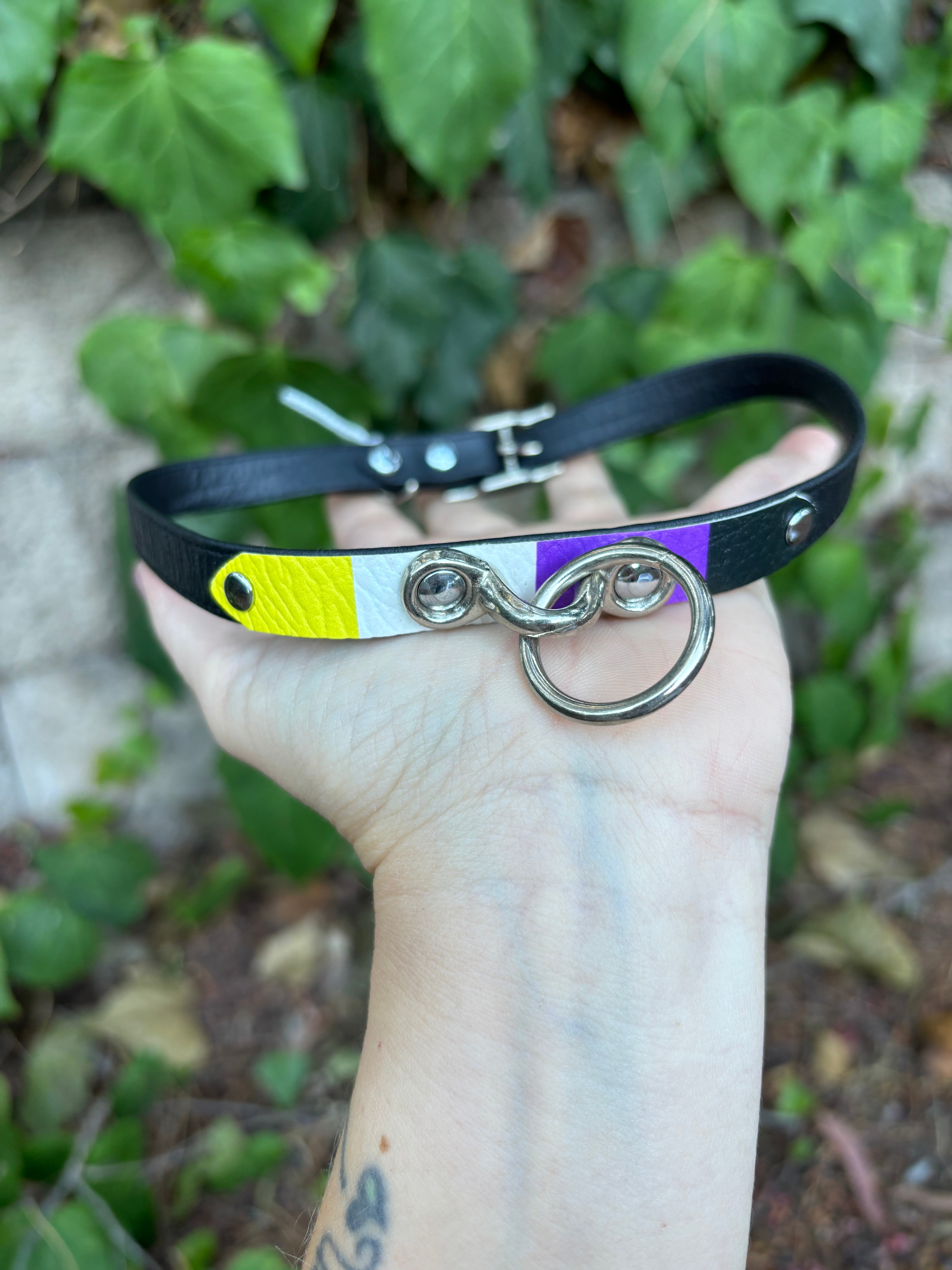 Sample Sale - Black and Silver Nonbinary Pride Petite Collar - 16.5”-18.5” Collar Restrained Grace
