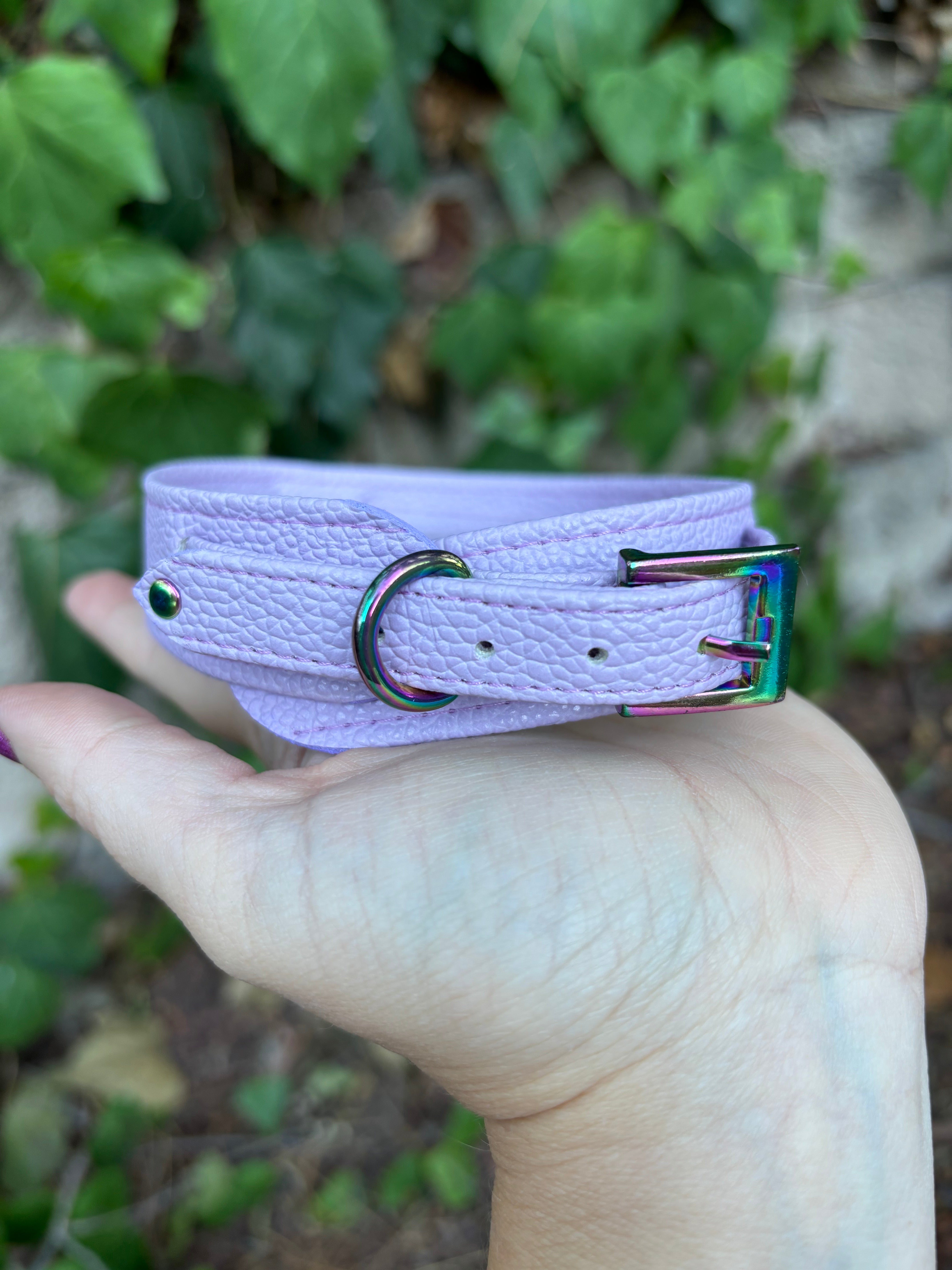 Sample Sale - Vegan Lavender and Rainbow Deluxe Collar - 13”-15” Collar Restrained Grace