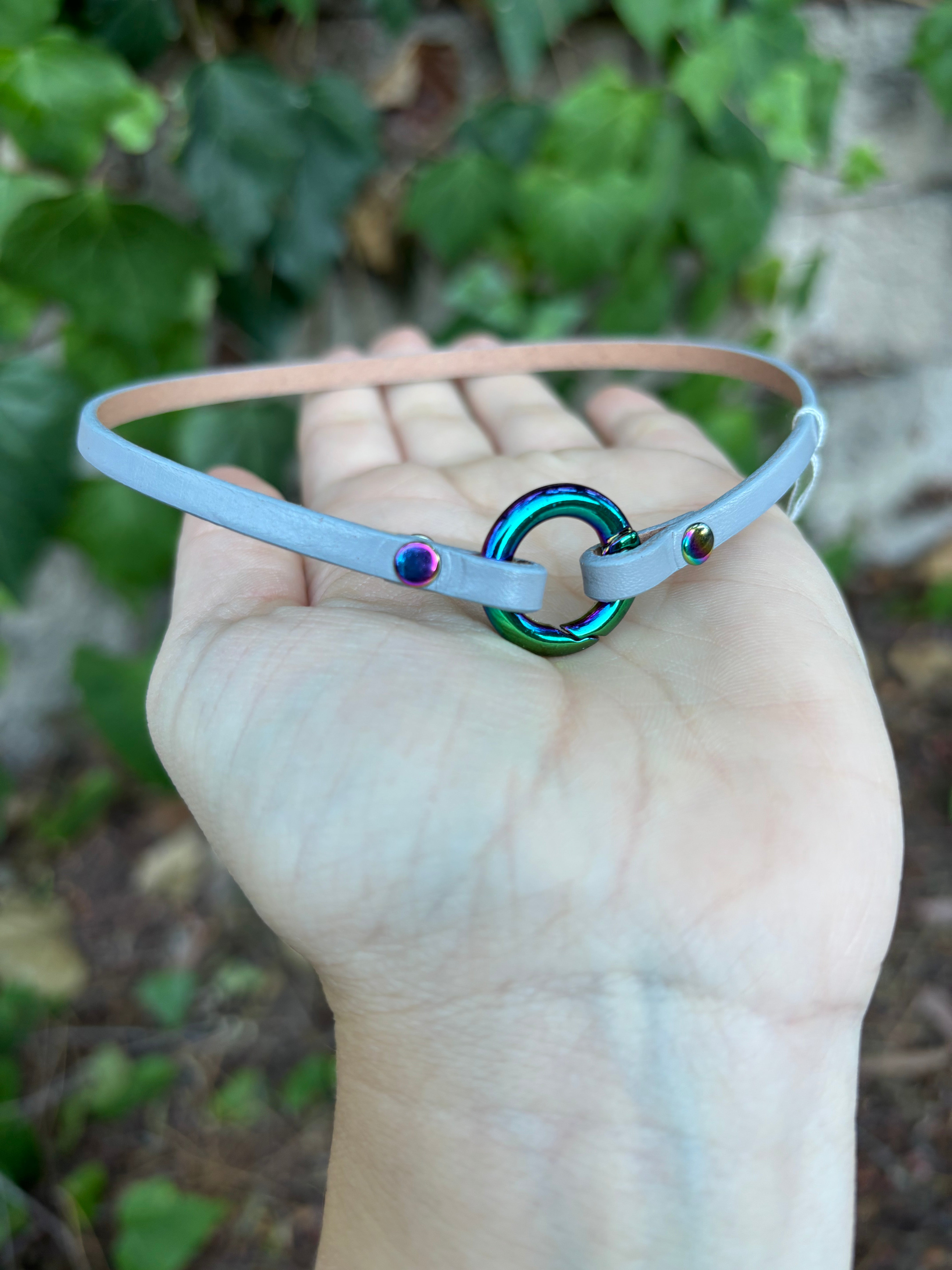 Sample Sale - Slate Gray and Rainbow Discreet Ring of O Collar - 13” Collar Restrained Grace