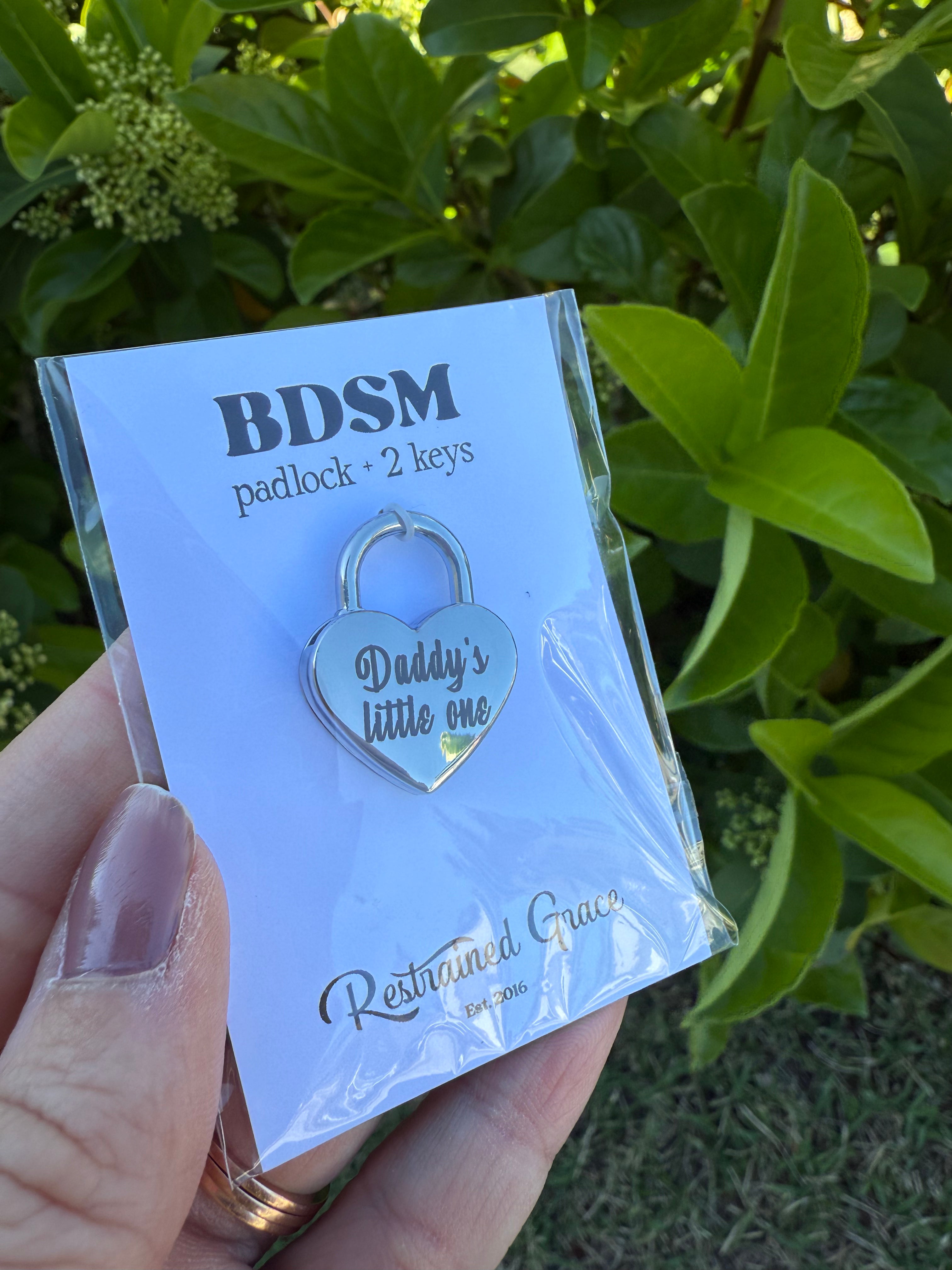 Sample Sale - Engraved Heart Padlock "Daddy's Little One" Collar Restrained Grace