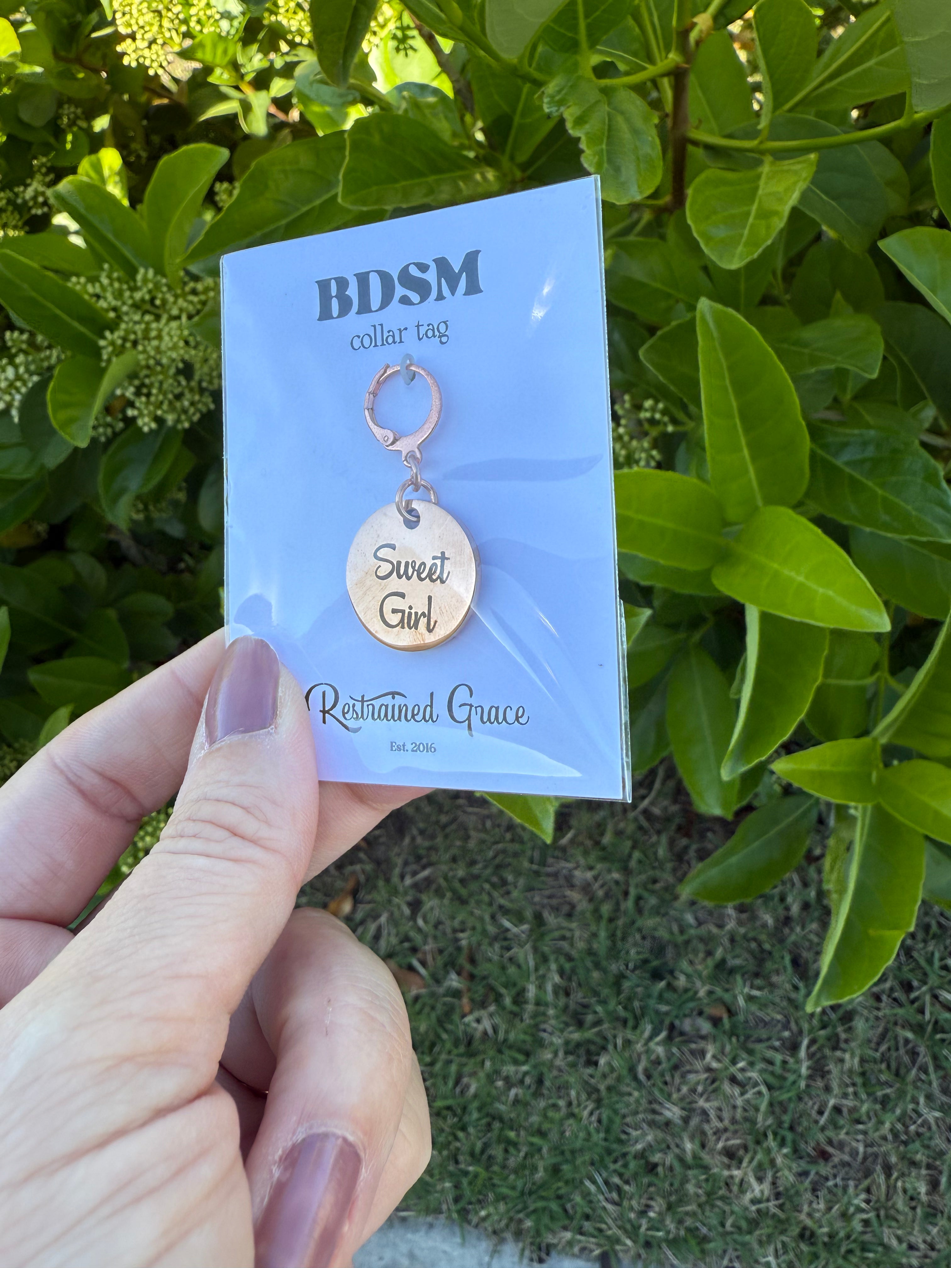 Sample Sale - Rose Gold Engraved Steel Collar Tag "Sweet Girl" Collar Restrained Grace
