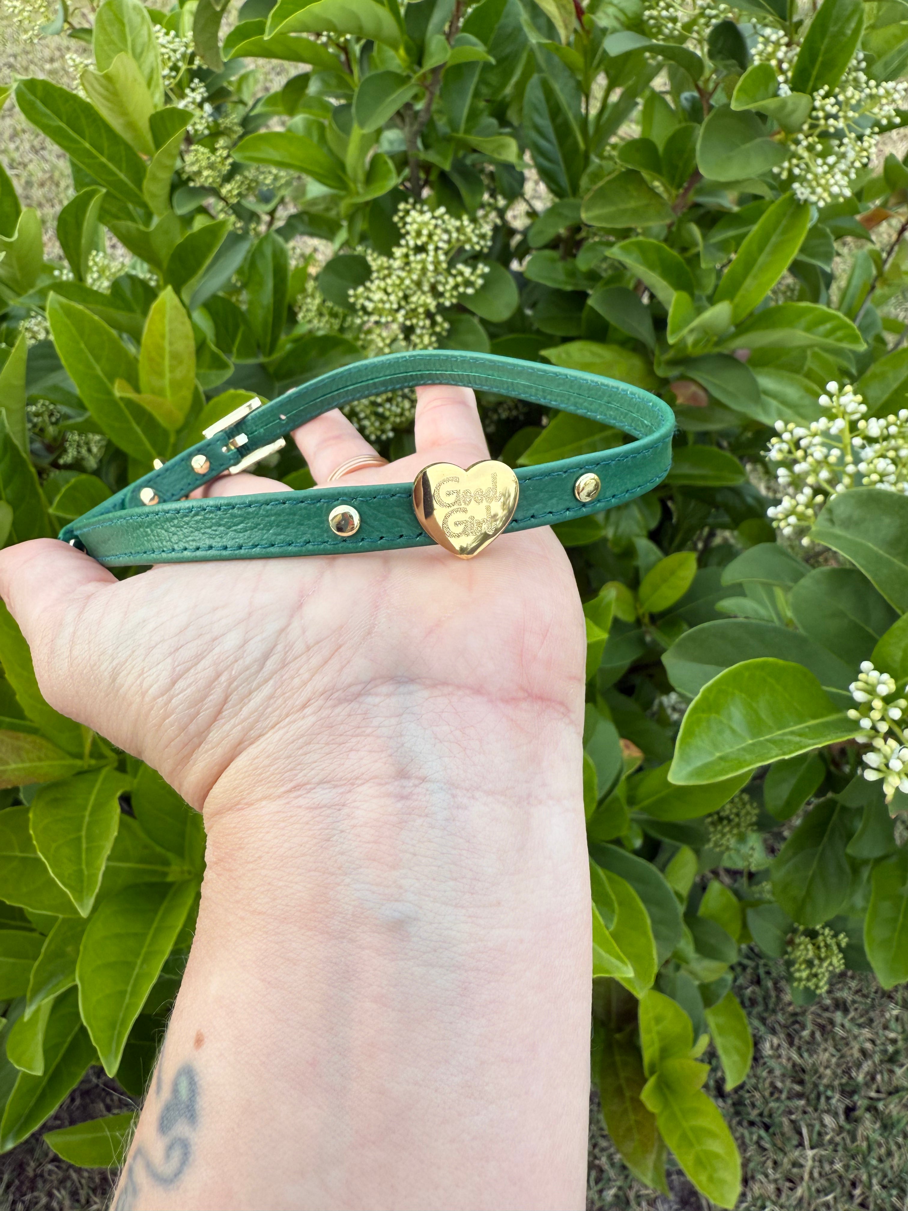 Sample Sale - Emerald Green and Gold Good Girl Mini Collar - 14"-16" Collar Restrained Grace
