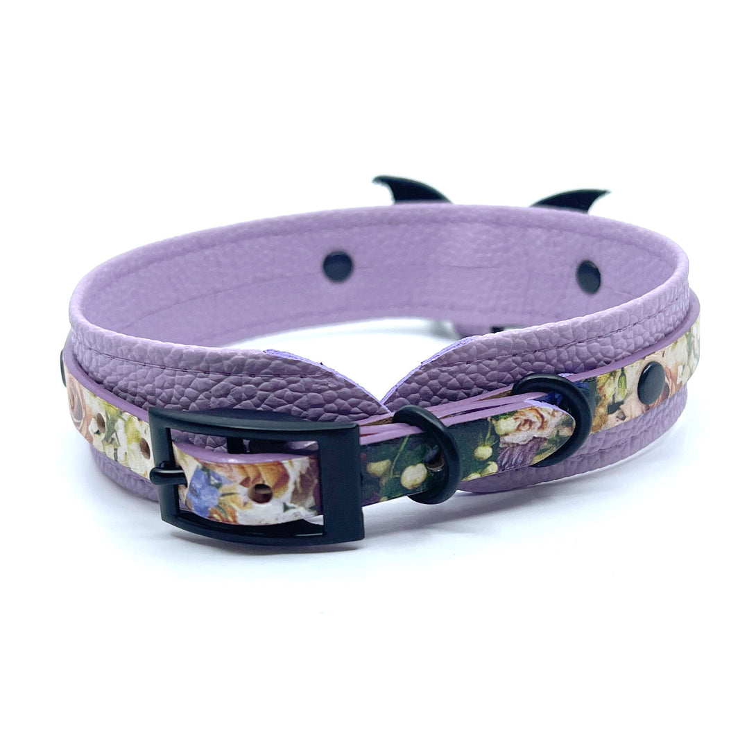 The Sally Deluxe Collar - Lavender Floral Goth BDSM Collar Collar Restrained Grace   