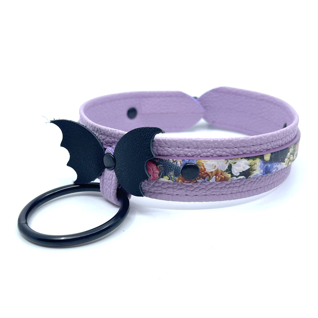 The Sally Deluxe Collar - Lavender Floral Goth BDSM Collar Collar Restrained Grace   