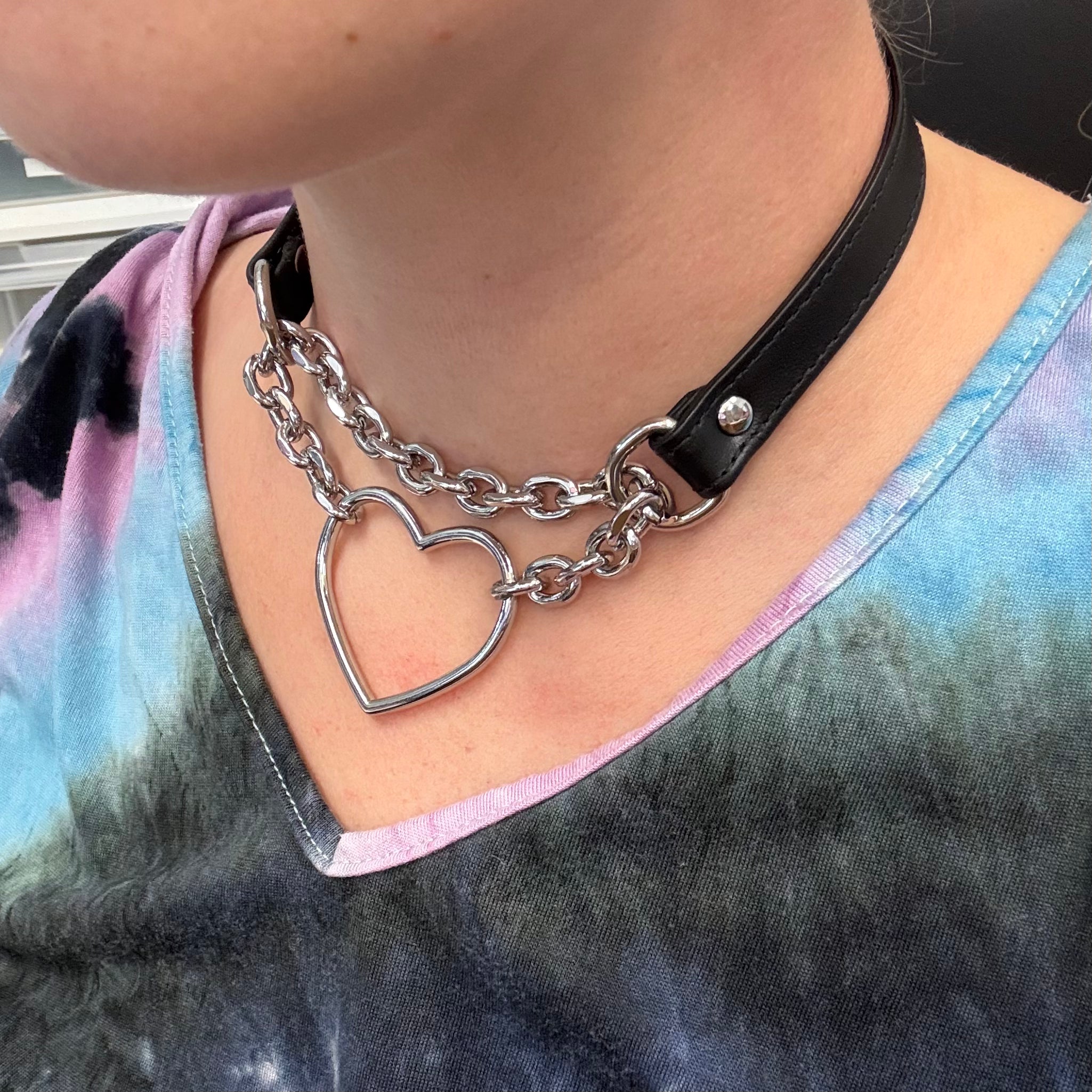 Sample Sale - Black and Silver Heart Petite Martingale Collar - 12.5"-14.5" Collar Restrained Grace