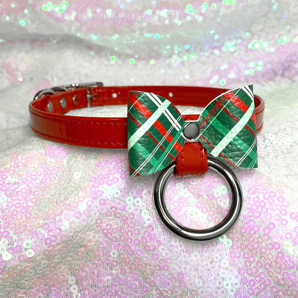 Red Patent Leather Christmas Bow Collar Collar Restrained Grace   