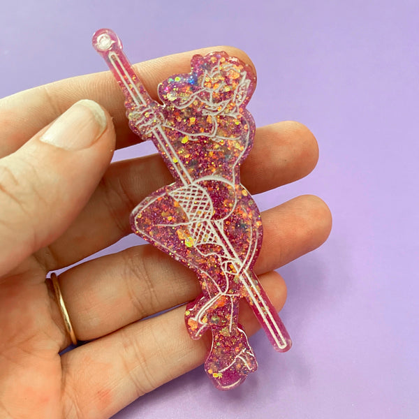 Sample Sale - Pink Glitter Devil Dancer Lapel Pin Sample Sale Restrained Grace   