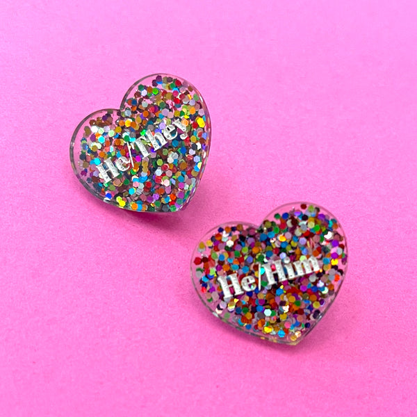 Sample Sale - Pronouns Glitter Heart Lapel Pin Sample Sale Restrained Grace   