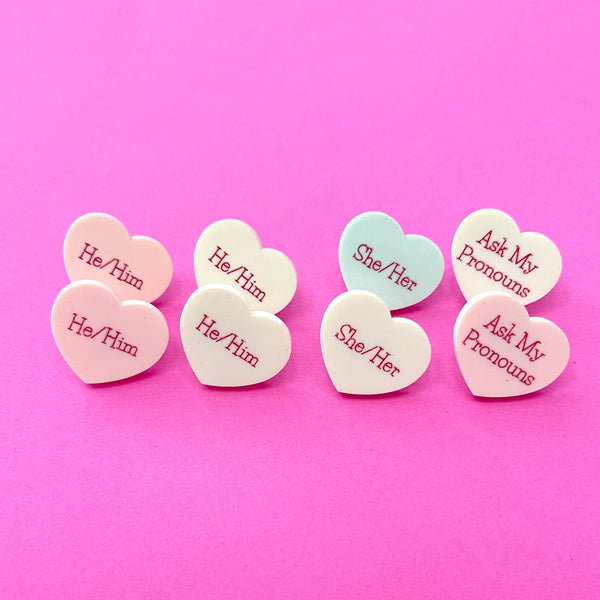 Sample Sale - Candy Hearts Pronouns Pin Sample Sale Restrained Grace   