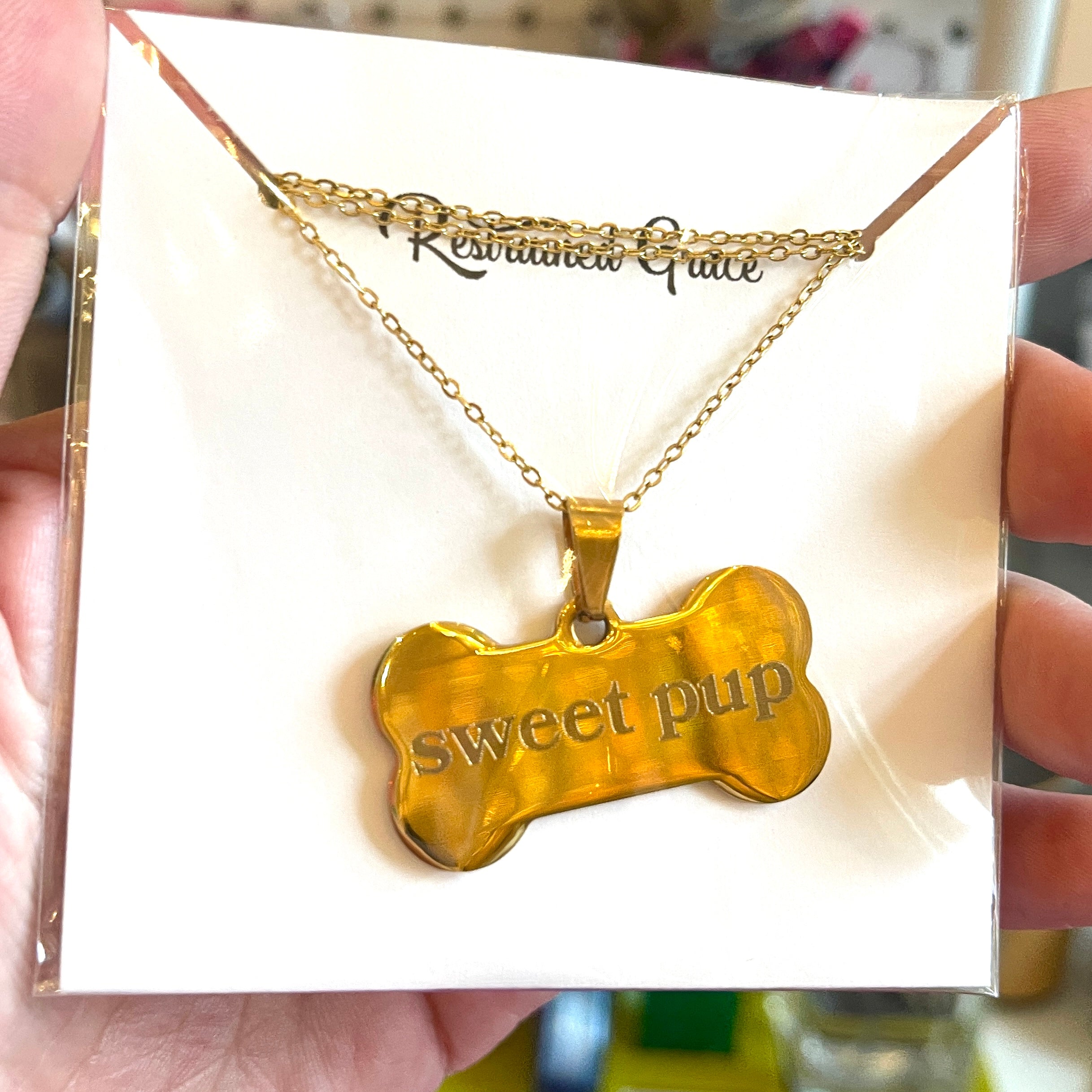 Sample Sale - Necklace - Gold Plated Steel Bone "sweet pup"