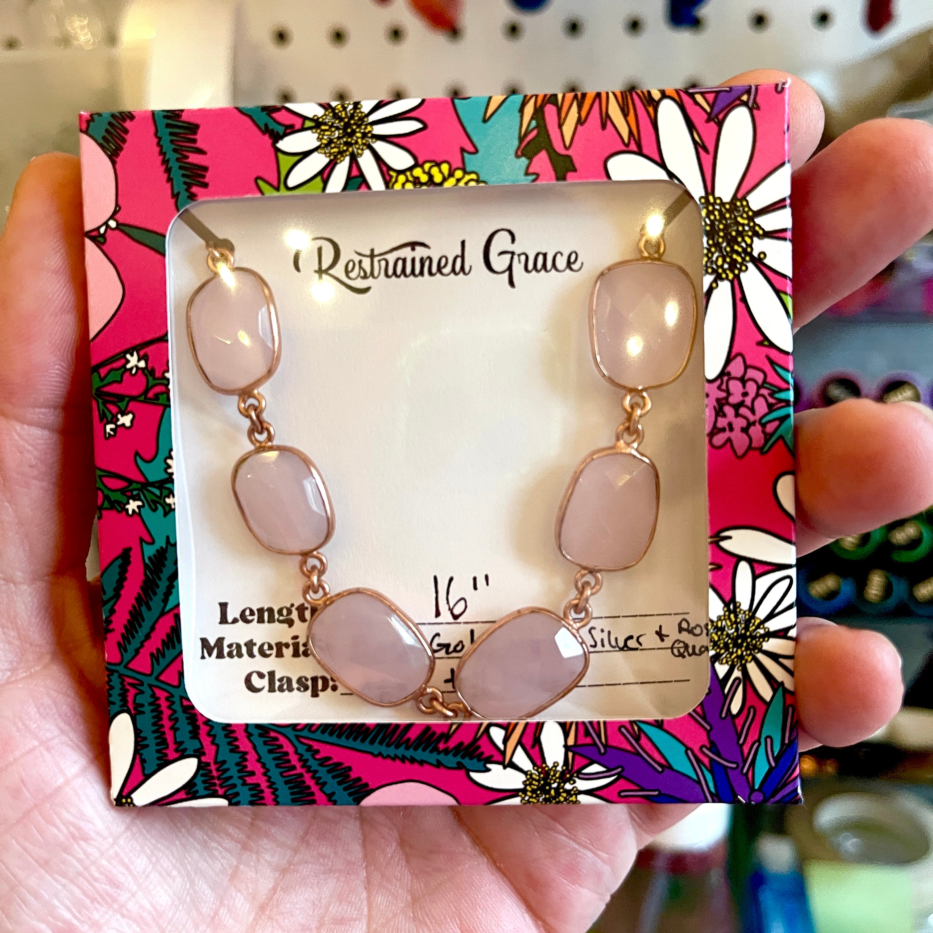 Sample Sale - Day Collar - Rose Quartz Locking Statement Necklace - 16" Day Collar Restrained Grace