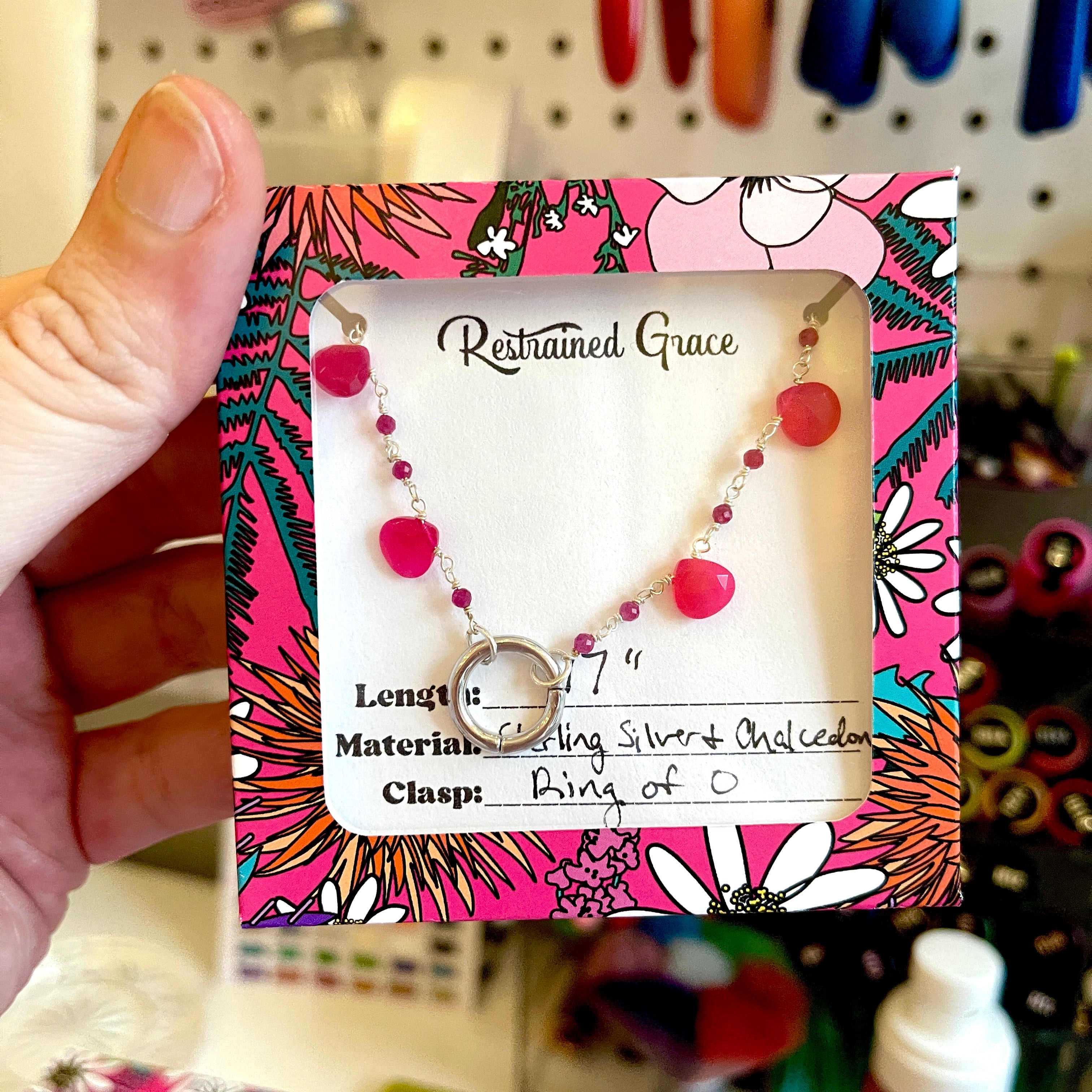 Sample Sale - Day Collar - Hot Pink Chalcedony & Silver Ring of O - 17" Day Collar Restrained Grace