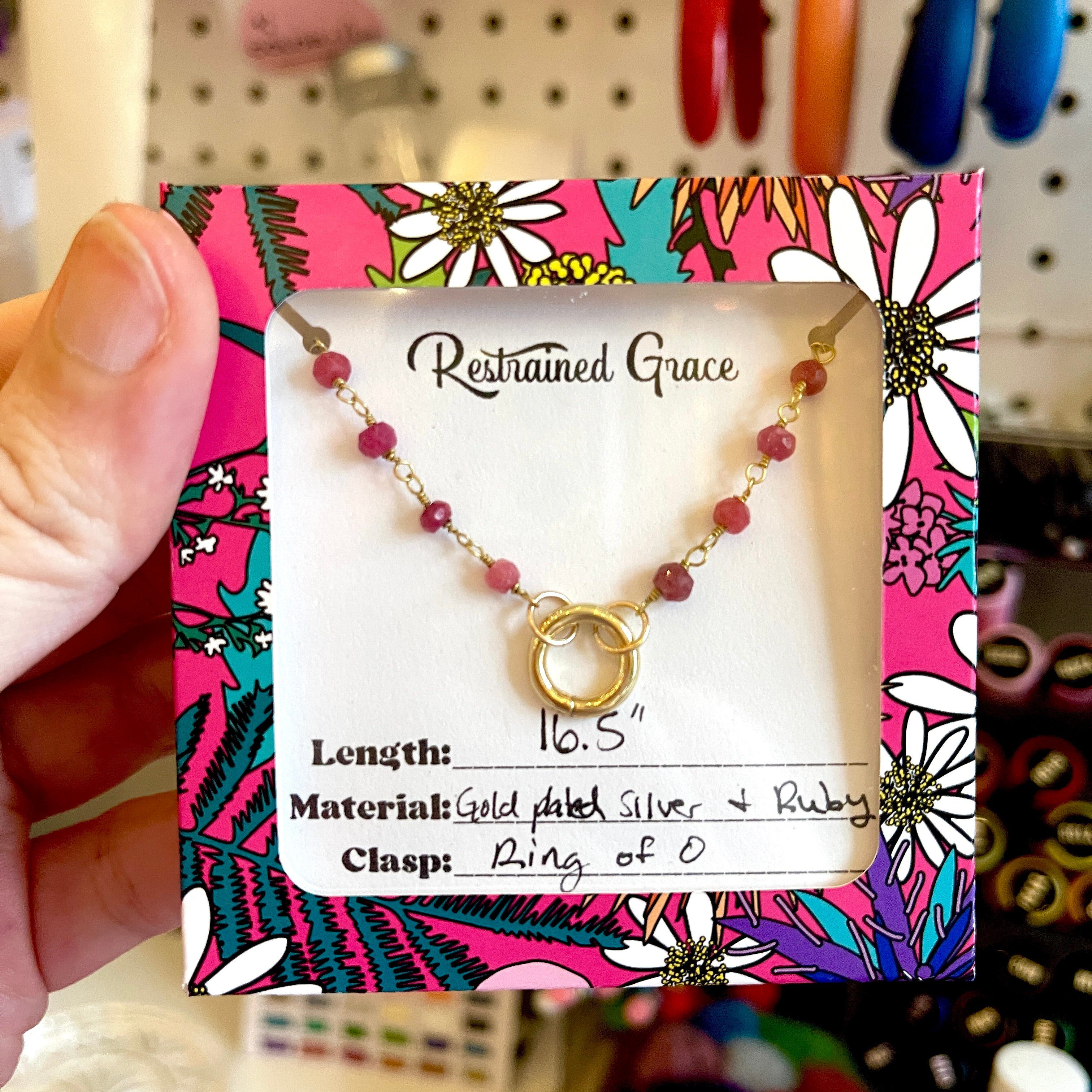 Sample Sale - Day Collar - Ruby & Gold Filled Ring of O - 16.5" Day Collar Restrained Grace