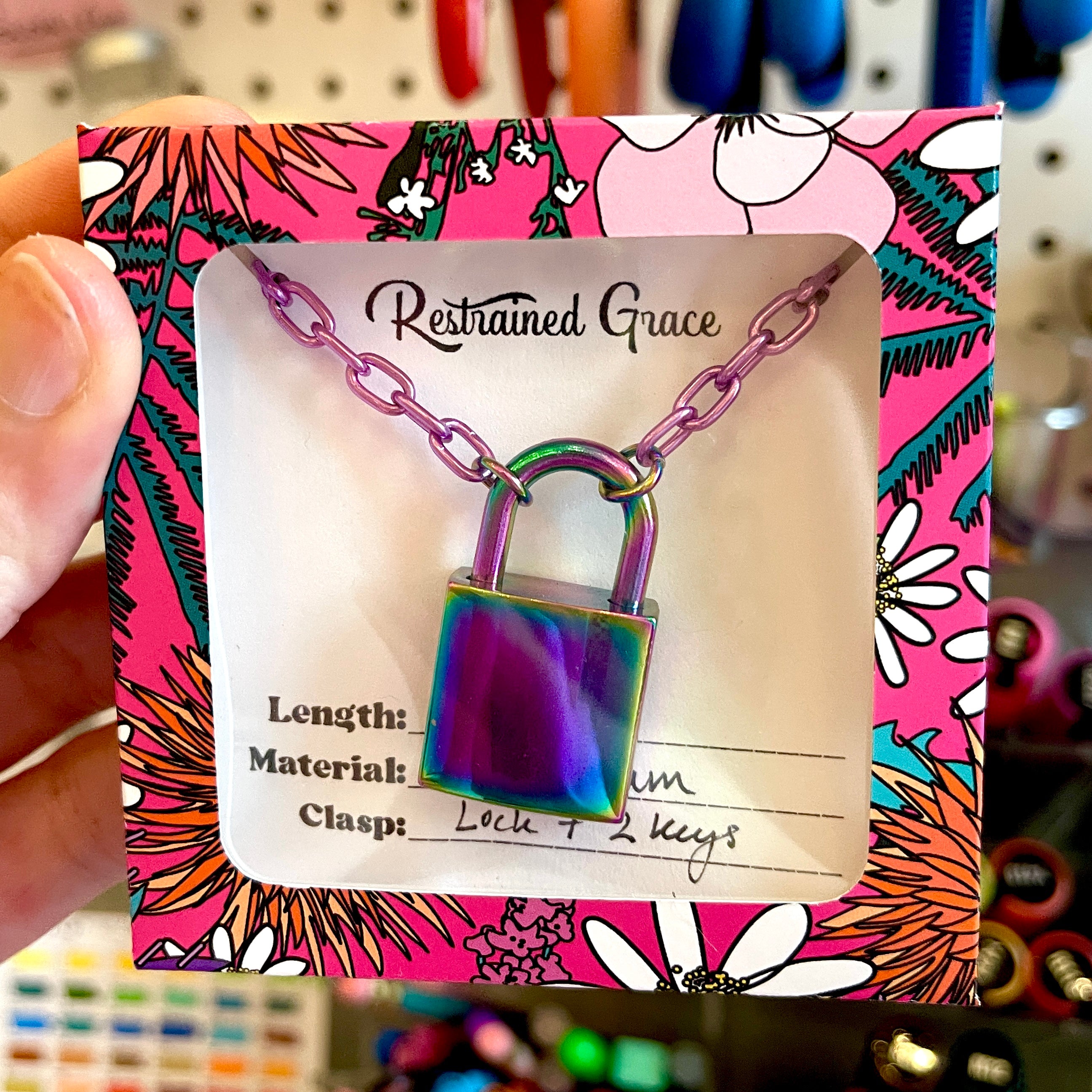 Sample Sale - Day Collar - Lavender & Iridescent Rainbow Square Lock - 20" Day Collar Restrained Grace
