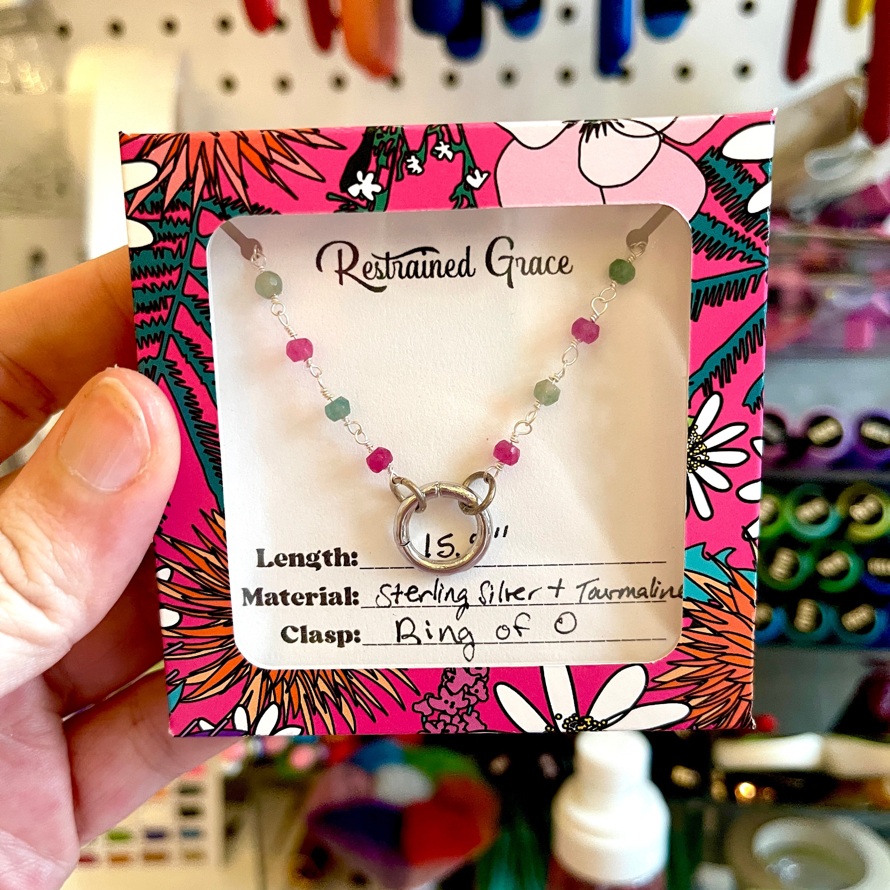 Sample Sale - Day Collar - Christmas Tourmaline & Sterling Silver Ring of O - 15.5" Day Collar Restrained Grace