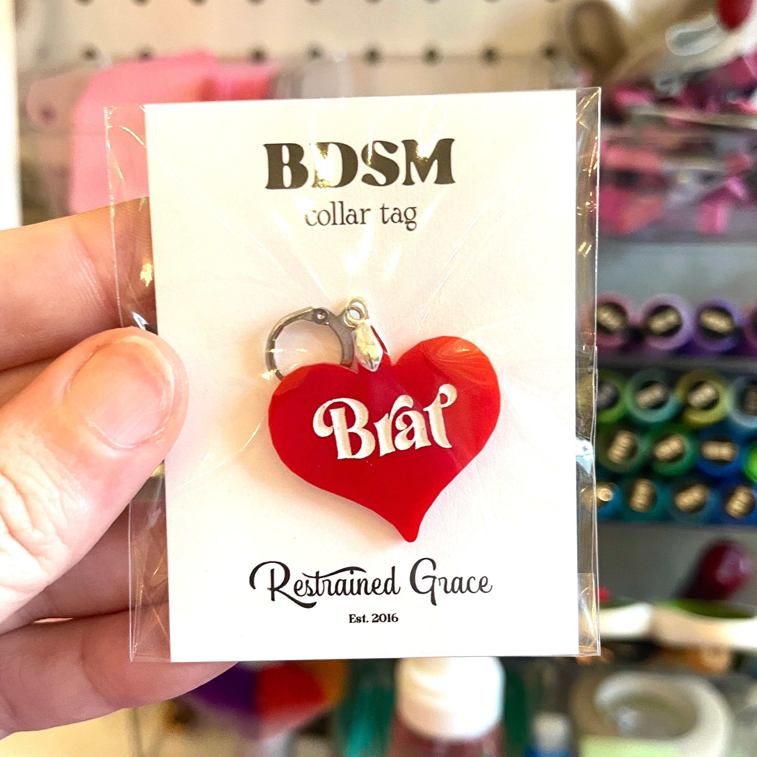 Sample Sale - Collar Tag - Red Heart "Brat" Sample Sale Restrained Grace