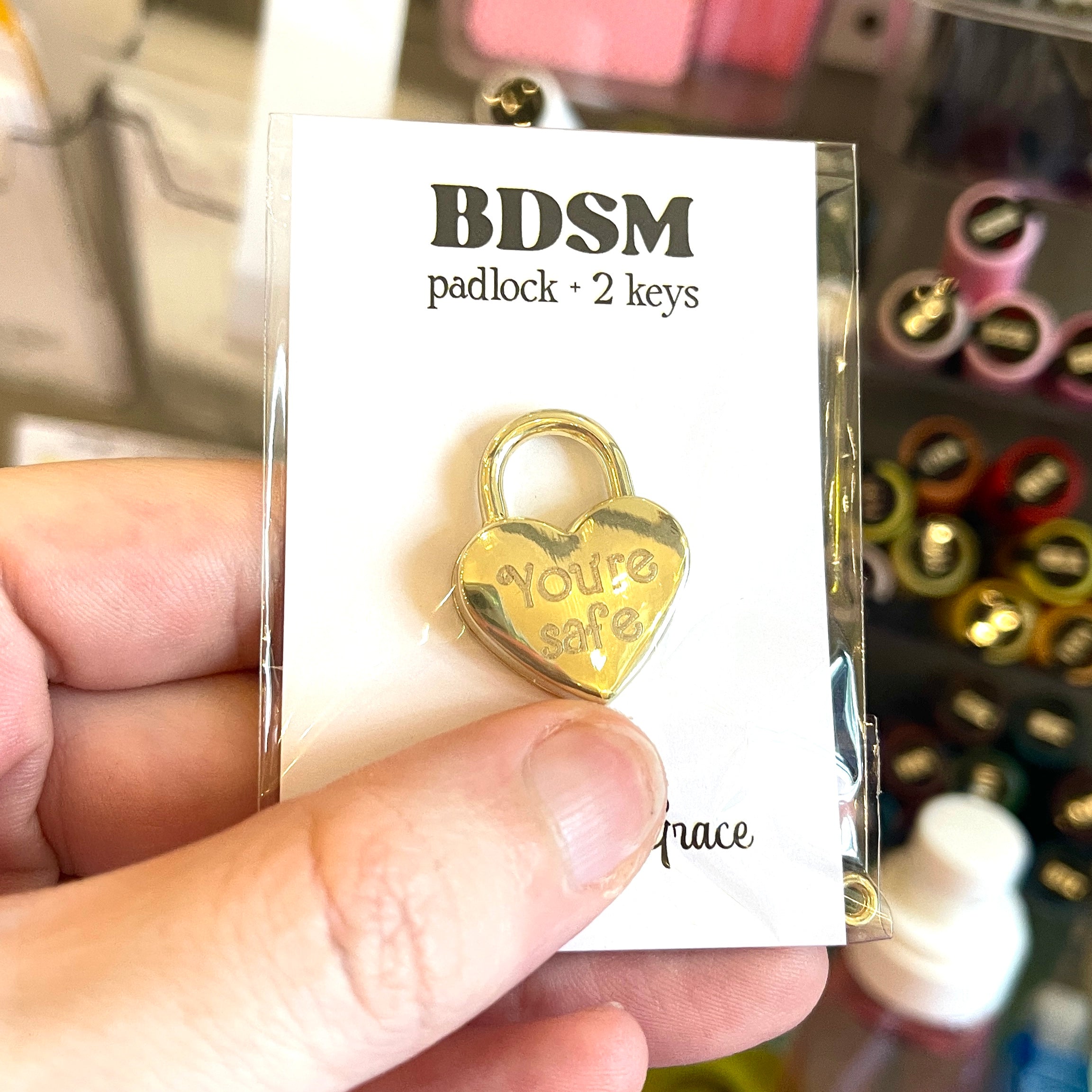 Sample Sale - Padlock - Gold Heart "You're Safe" Lock Restrained Grace