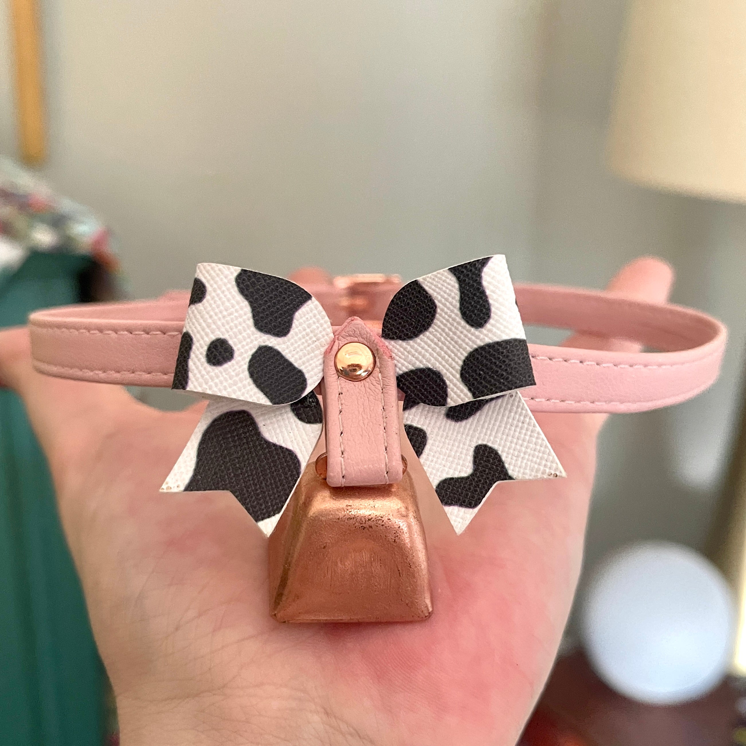 Sample Sale - Mini Collar - Blush Pink & Rose Gold Cow Bell Bow 14"-16"
