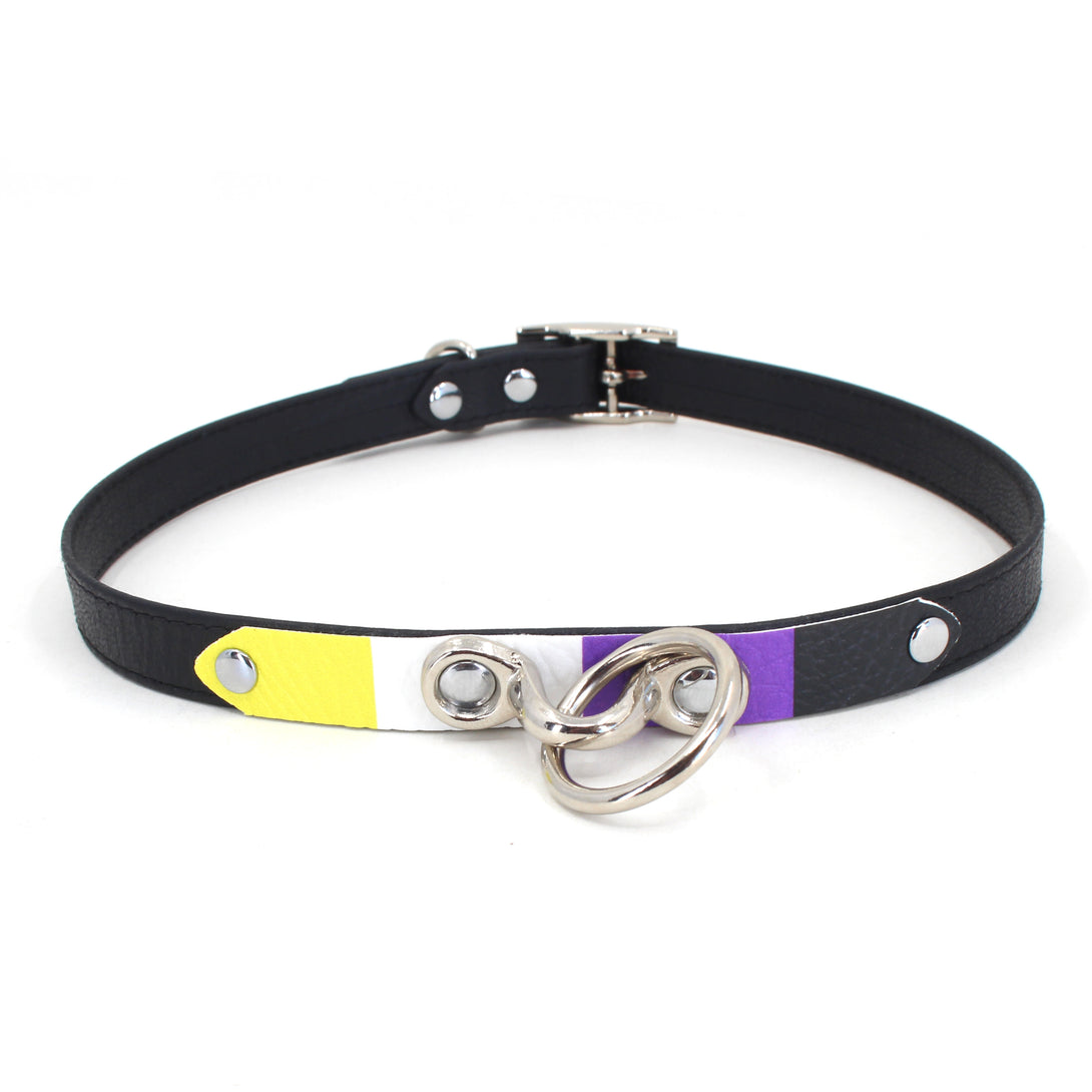 Custom Pride Flag Petite Leather Collar - LGBTQIA+ Pride Collar Restrained Grace   