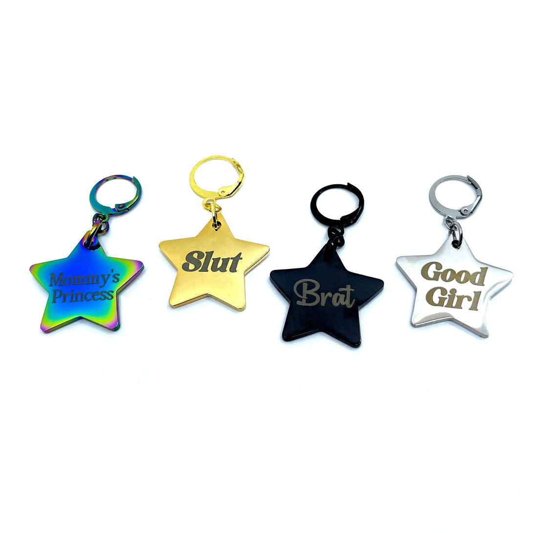 Engraved Steel BDSM Collar Tag - Star Collar Tag Restrained Grace   