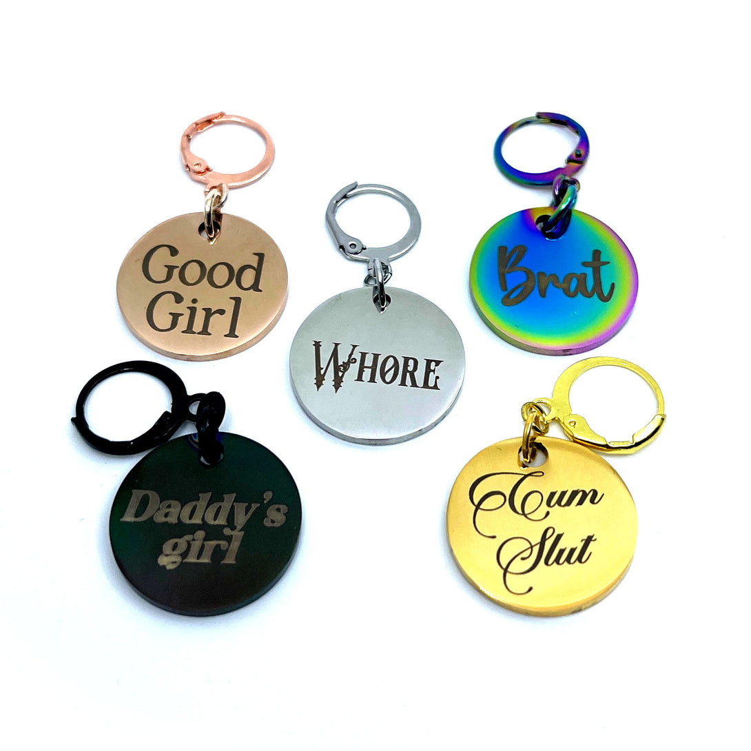 Engraved Steel BDSM Collar Tag - Dainty Circle Collar Tag Restrained Grace   