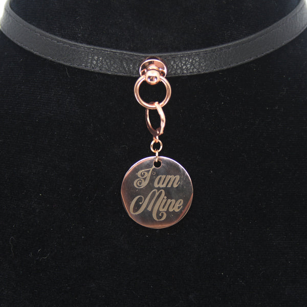 I am Mine - Self Owned Sub Steel Collar Tag - Rose Gold Collar Tag Restrained Grace   
