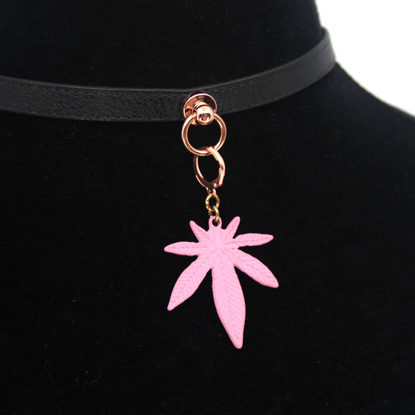 Pink Pot Leaf Collar Tag Collar Tag Restrained Grace   