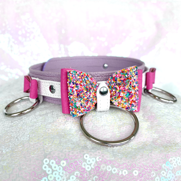 Pretty Princess Deluxe Bow Collar - Lavender, Pink, and Silver Collar Restrained Grace   