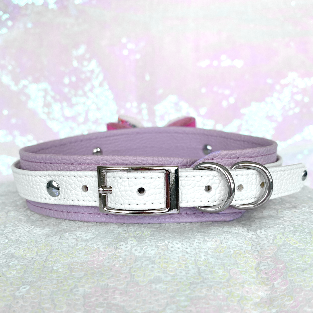 Pretty Princess Deluxe Bow Collar - Lavender, Pink, and Silver Collar Restrained Grace   