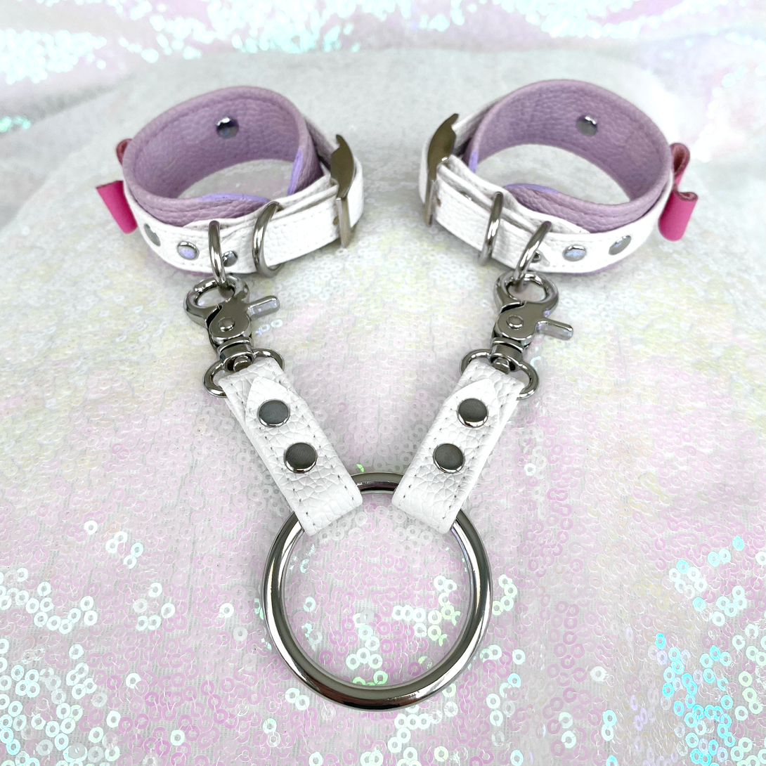 Pretty Princess Deluxe Bow Bondage Cuffs - Lavender, Pink, White, and Silver Cuffs Restrained Grace   
