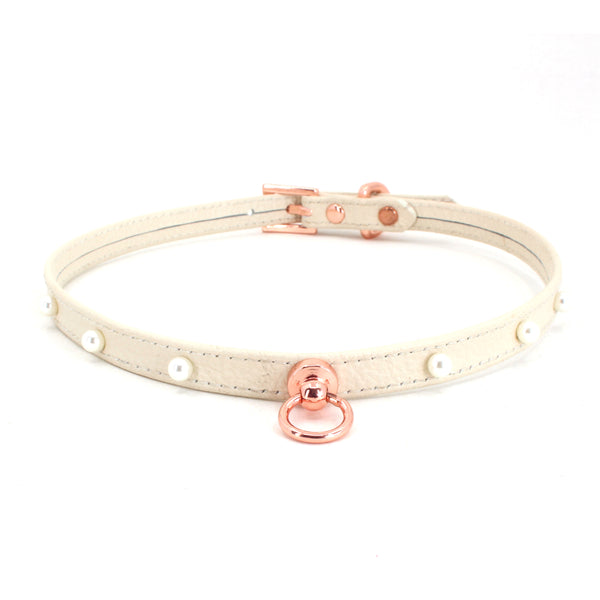 Design Your Own Mini Leather & Pearl Collar - BDSM Day Collar Collar Restrained Grace   