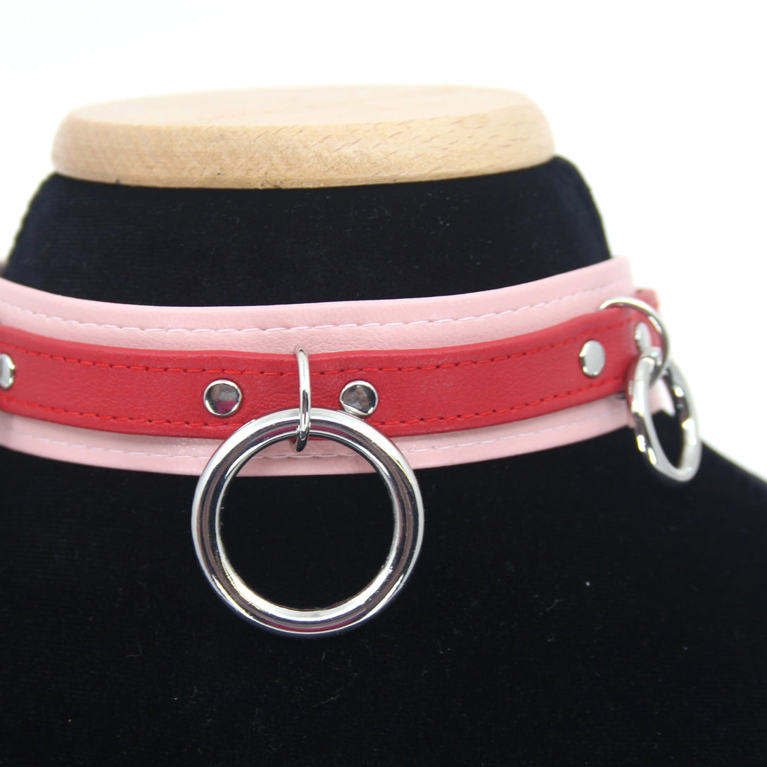 Carnation Pink and Red Deluxe Leather Collar - Limited Edition Collar Restrained Grace   