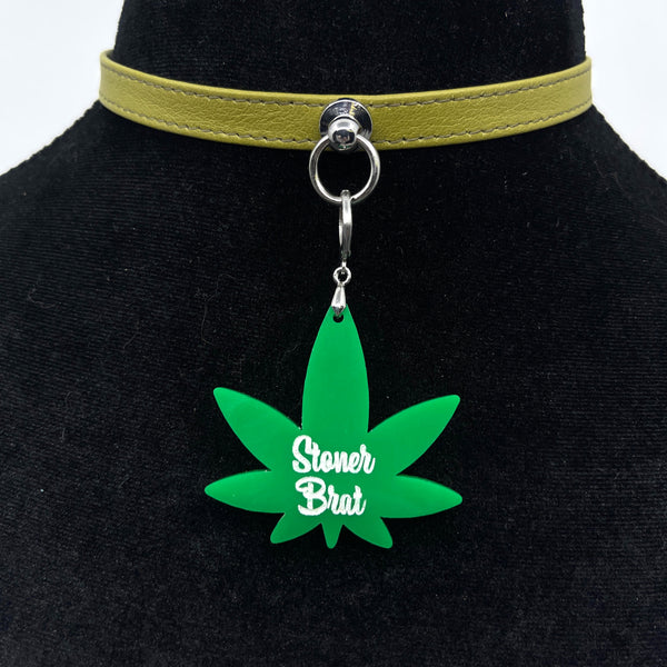 Design Your Own Acrylic BDSM Collar Tag - Pot Leaf Collar Tag Restrained Grace   