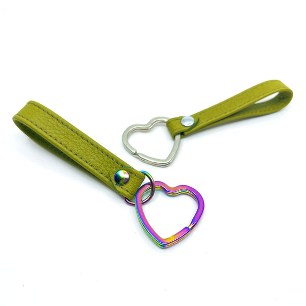 Olive Green Leather Heart Keychains Keychain Restrained Grace   