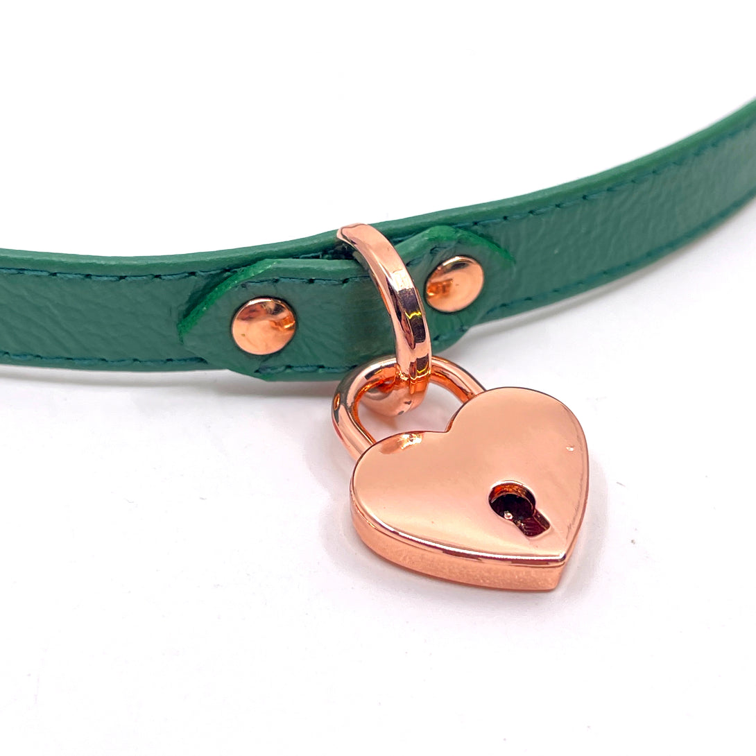 Emerald Green & Rose Gold Obviously Owned BDSM Collar - 20"-22" Collar Restrained Grace   