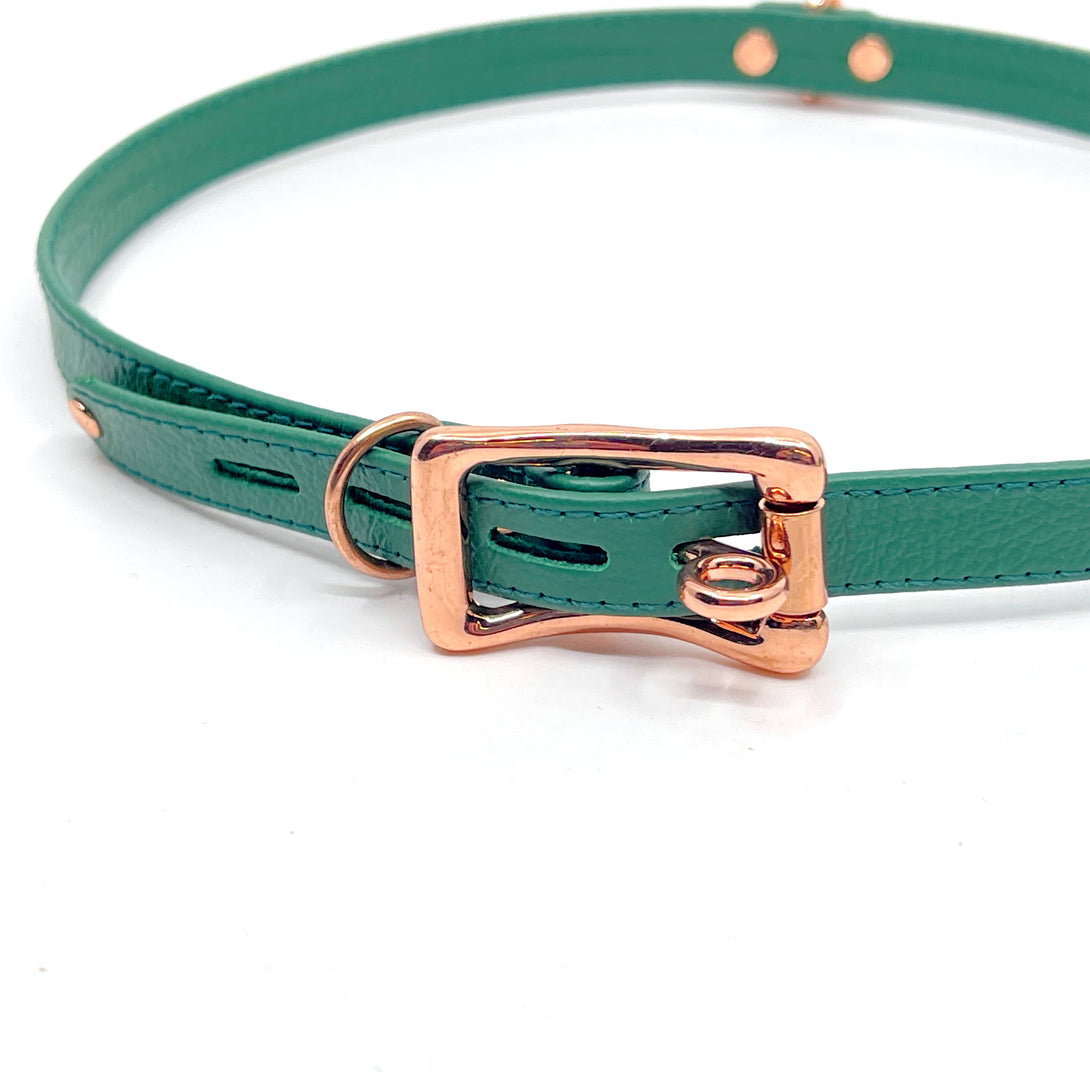 Emerald Green & Rose Gold Obviously Owned BDSM Collar - 20"-22" Collar Restrained Grace   