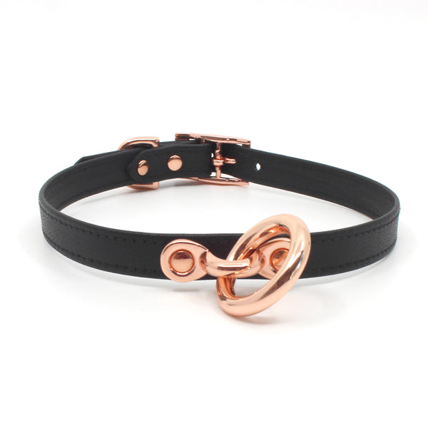 Black Leather Amare Day Collar with Custom Engraved Rose Gold Love Hea –  Mercy Industries