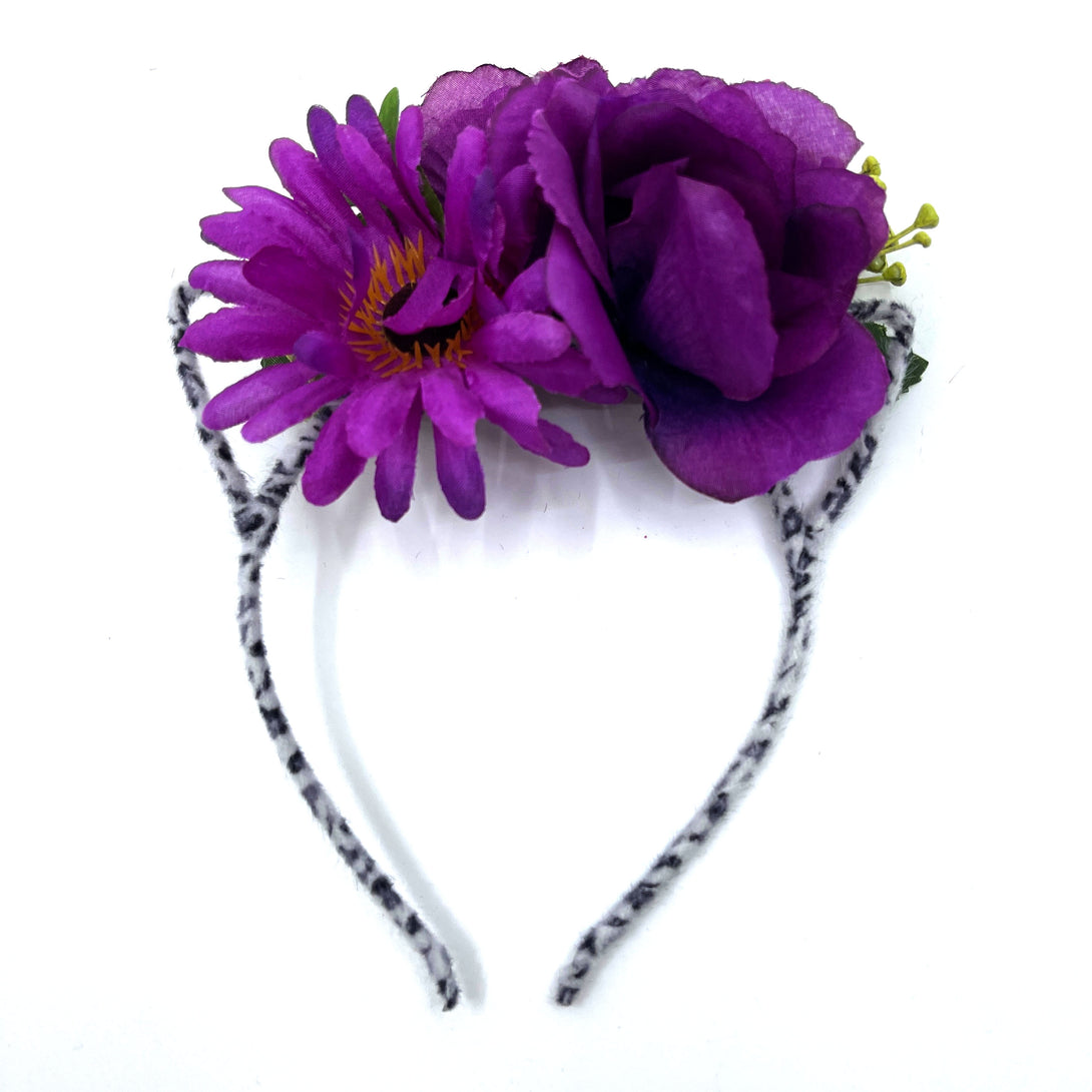 Floral Cat Ears Headband - Purple & Leopard Tiara Restrained Grace   