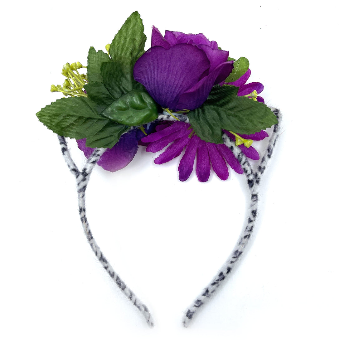 Floral Cat Ears Headband - Purple & Leopard Tiara Restrained Grace   