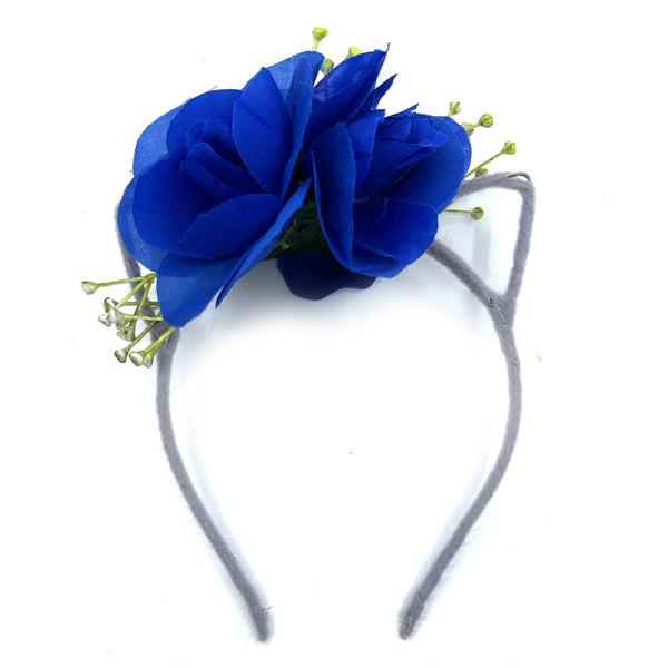 Floral Cat Ears Headband - Blue & Gray