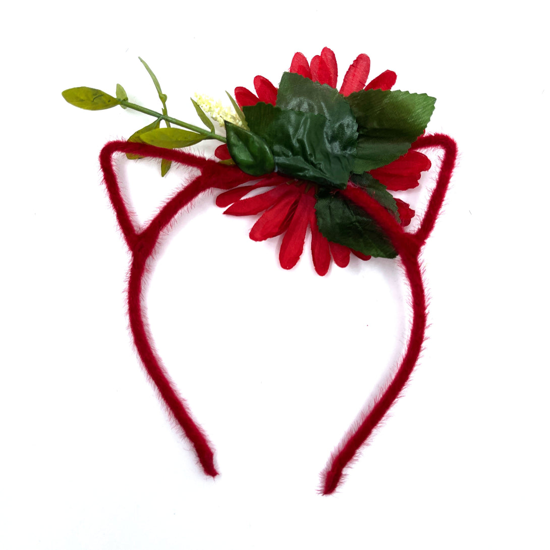 Floral Cat Ears Headband - Red Daisy Tiara Restrained Grace   