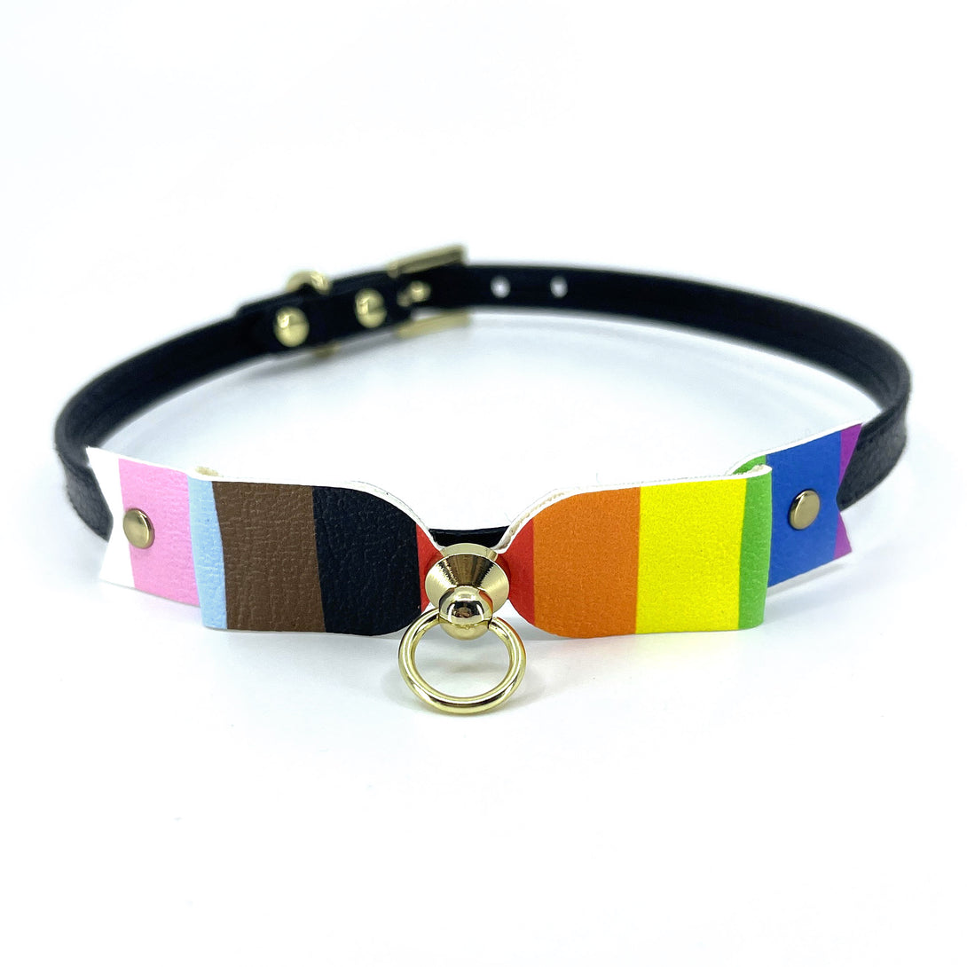 Design Your Own LGBTQIA+ Pride Bow Mini BDSM Collar Collar Restrained Grace   
