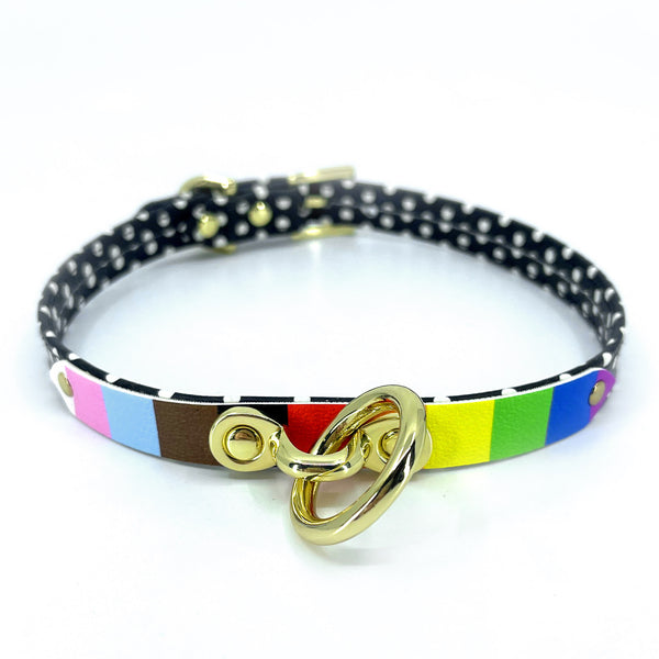 Custom Pride Flag Petite Leather Collar - LGBTQIA+ Pride Collar Restrained Grace   