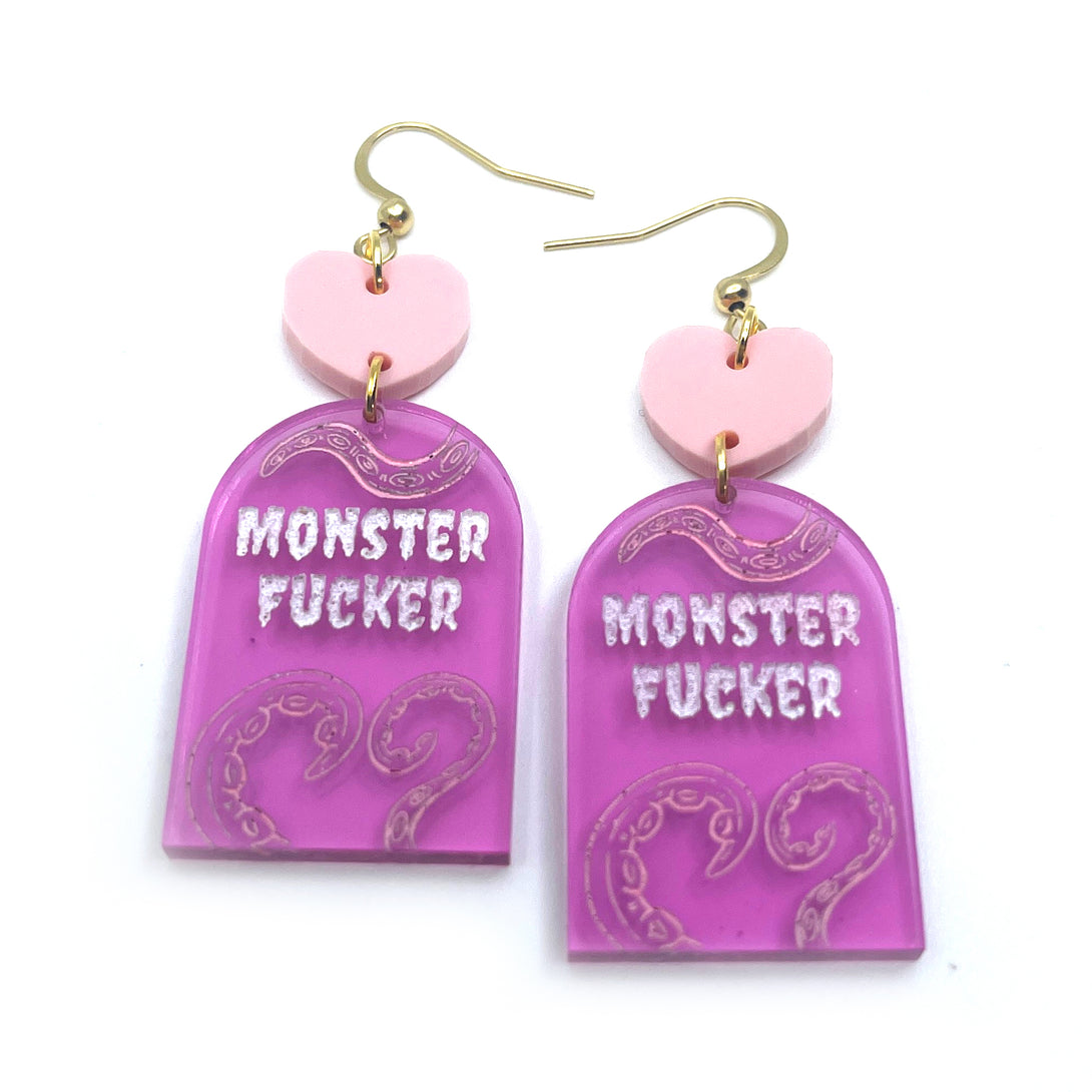 Pastel Pink Monster Fucker Tentacle Earrings Earrings Restrained Grace   