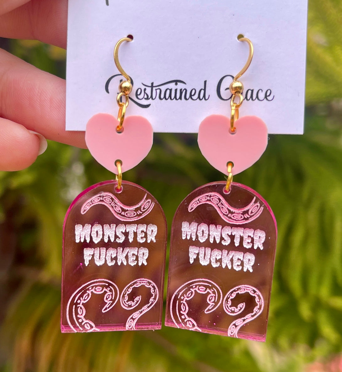 Pastel Pink Monster Fucker Tentacle Earrings Earrings Restrained Grace   