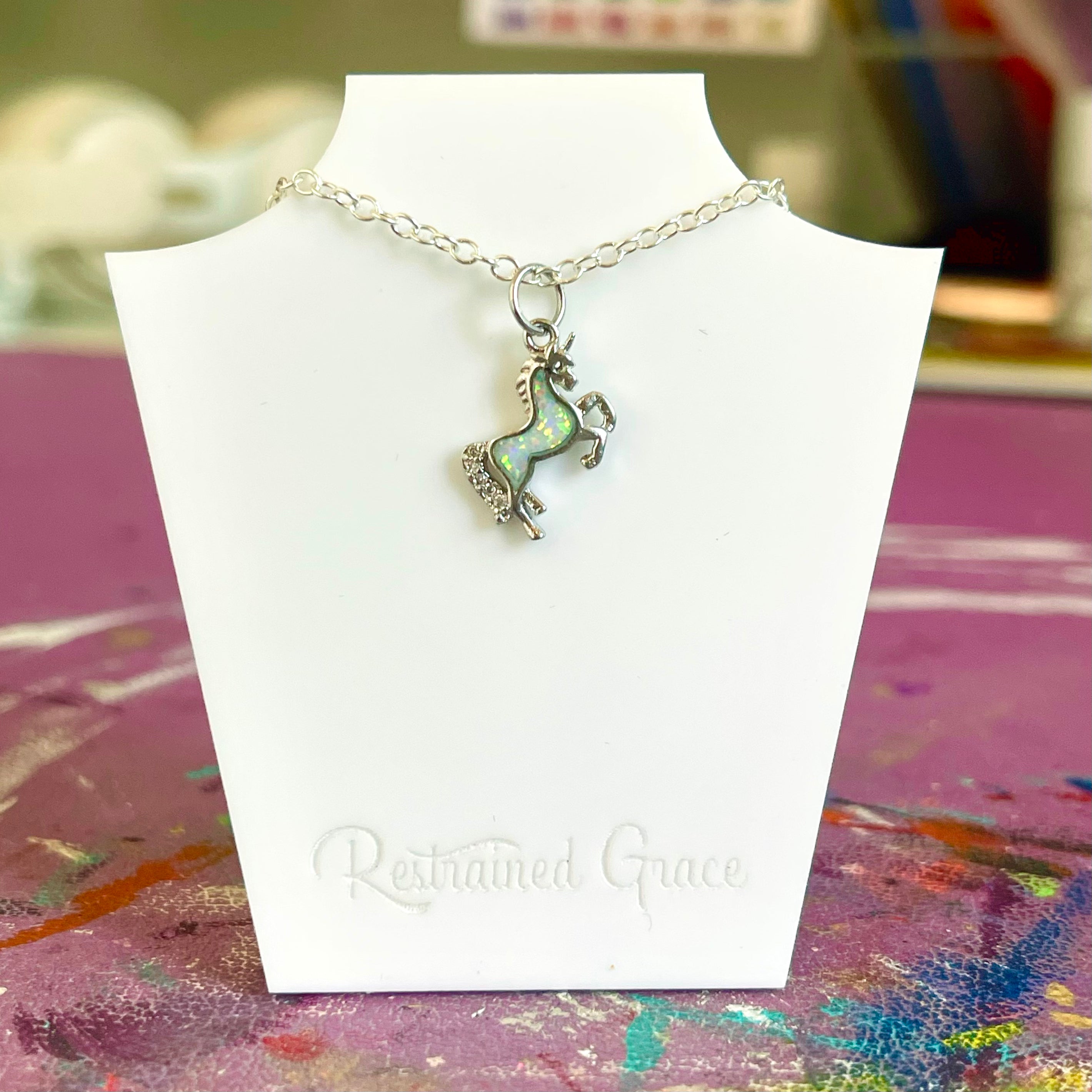 Opal Unicorn Day Collar - Sterling Silver Day Collar Restrained Grace