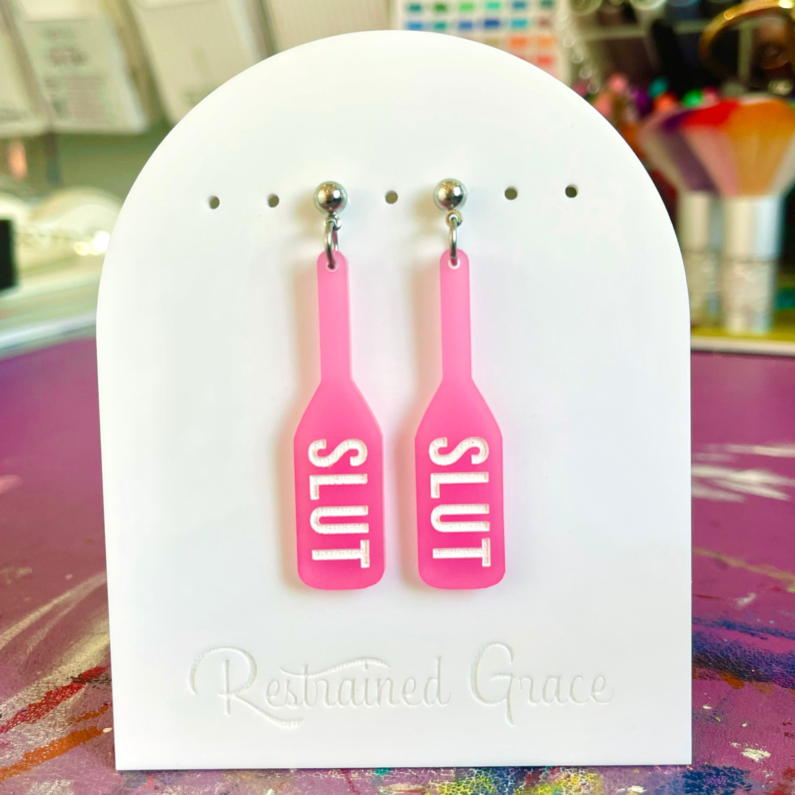 Slut Paddle Earrings - BDSM Jewelry Earrings Restrained Grace